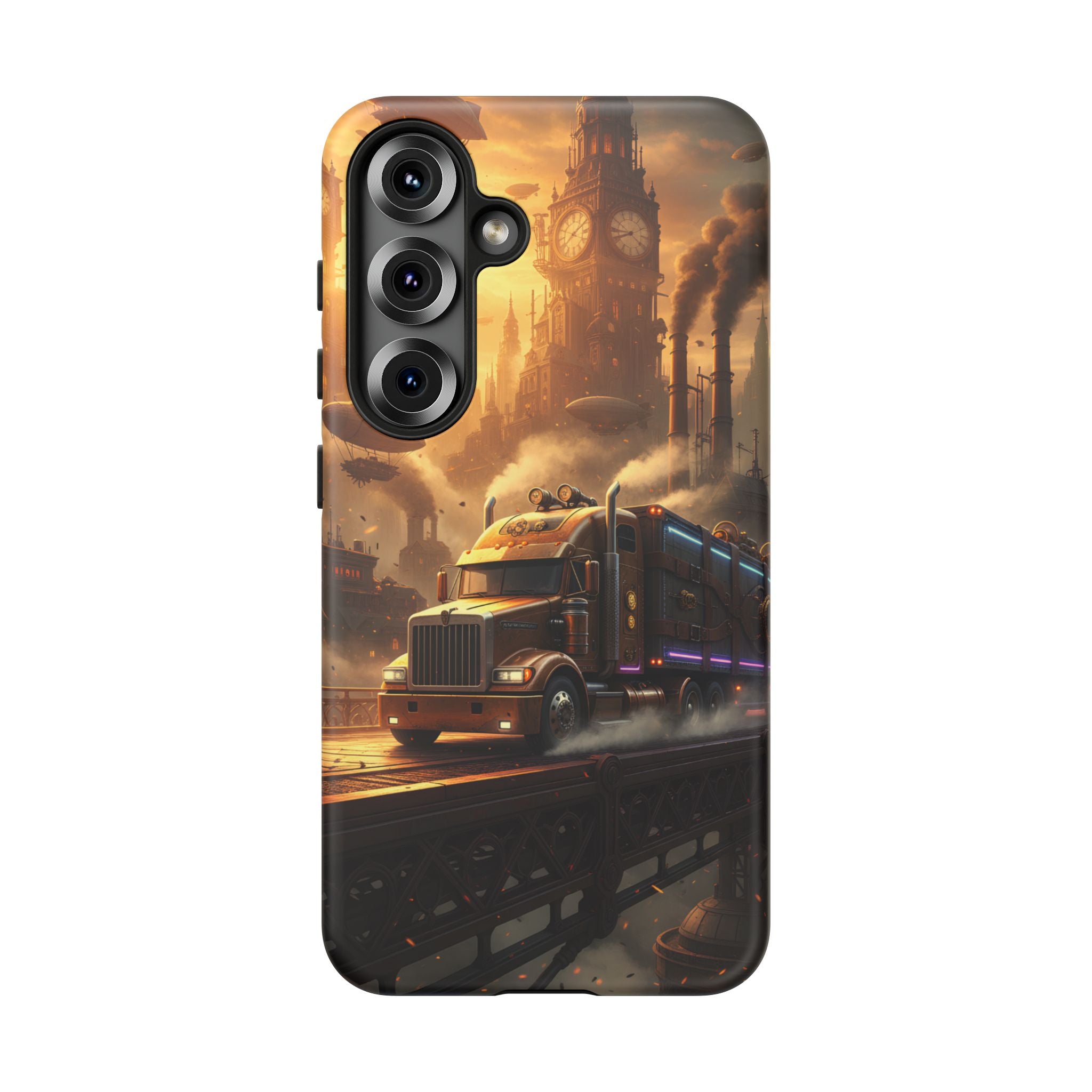 Steampunk Freightliner Phone Case — Rugged Trucking Cityscape iPhone Cover