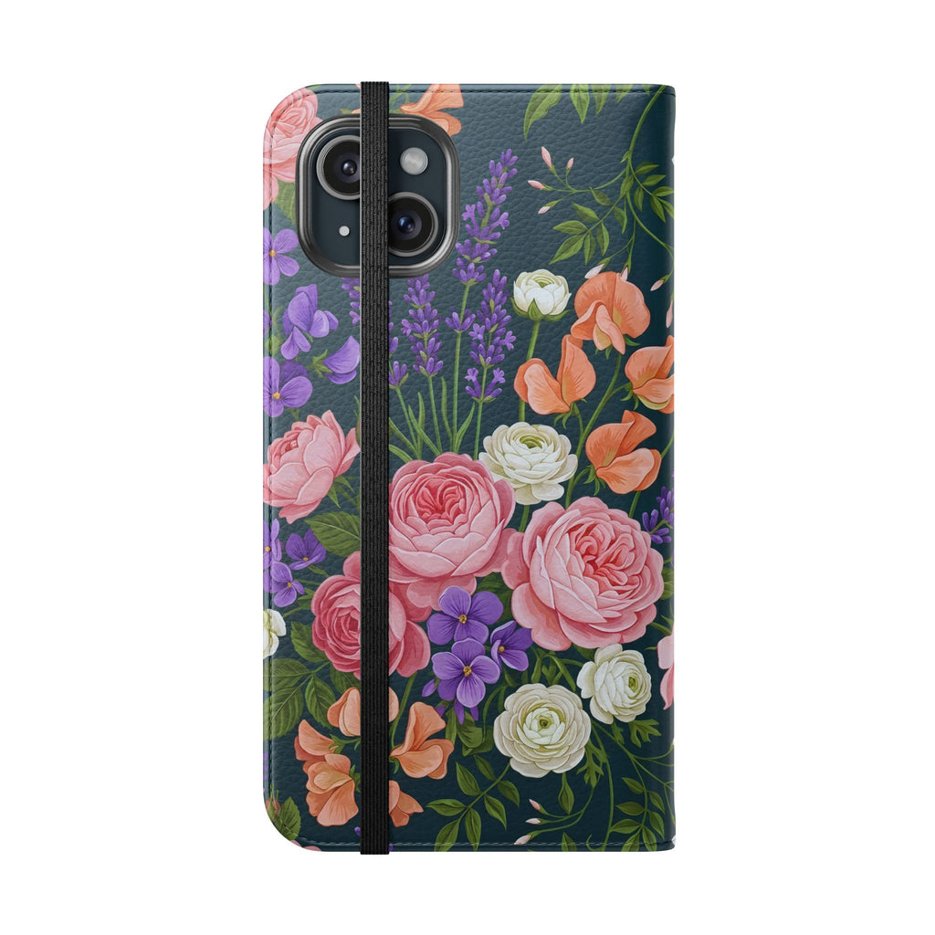 Floral Flip Phone Case -Wallet Cover with Card Slots