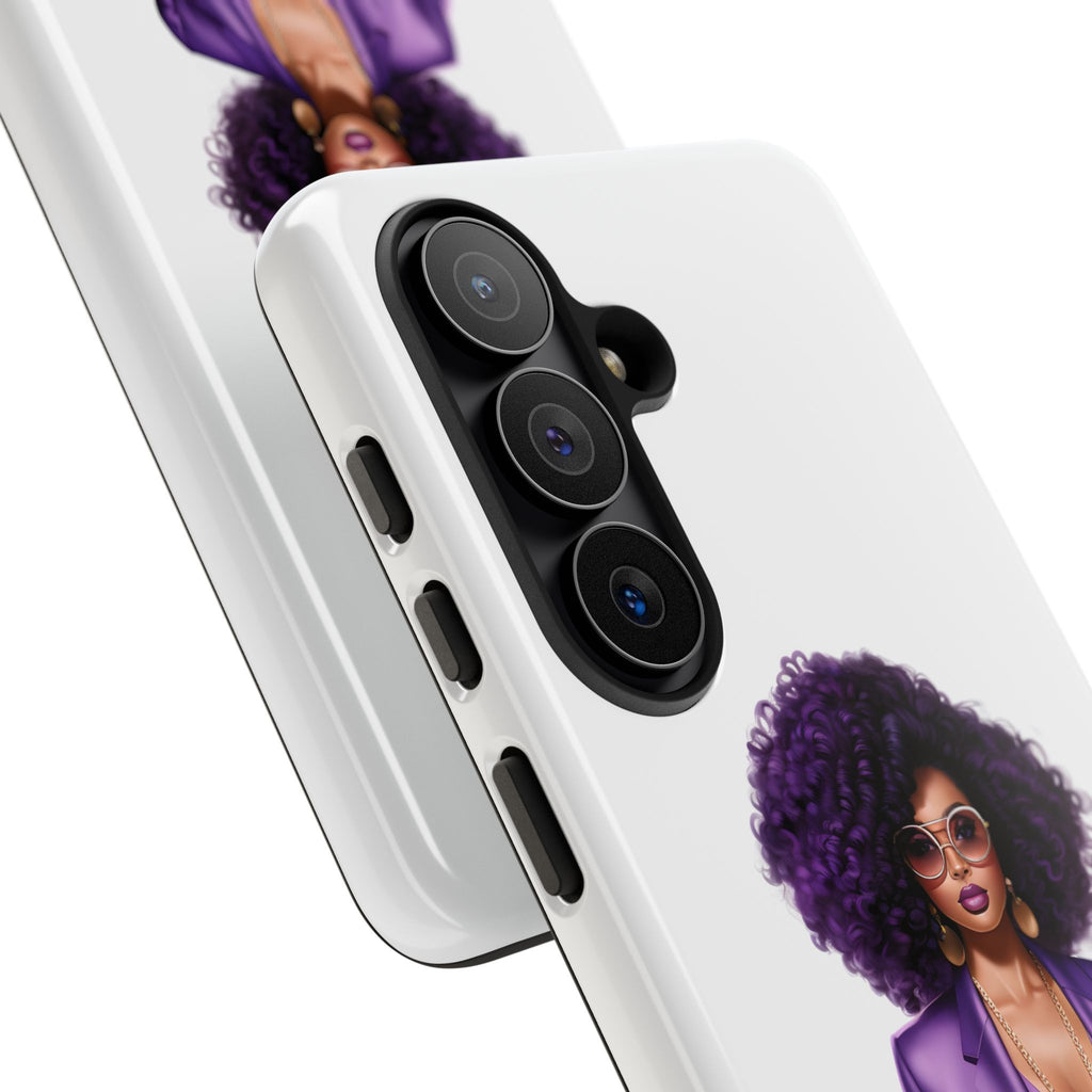Purple Power Woman Phone Case — Afro Chic Businesswoman Protective Phone Cover