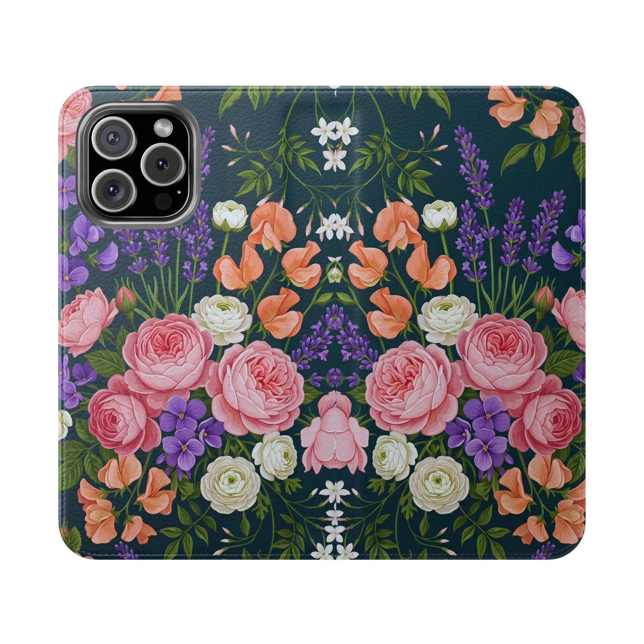 Floral Flip Phone Case -Wallet Cover with Card Slots