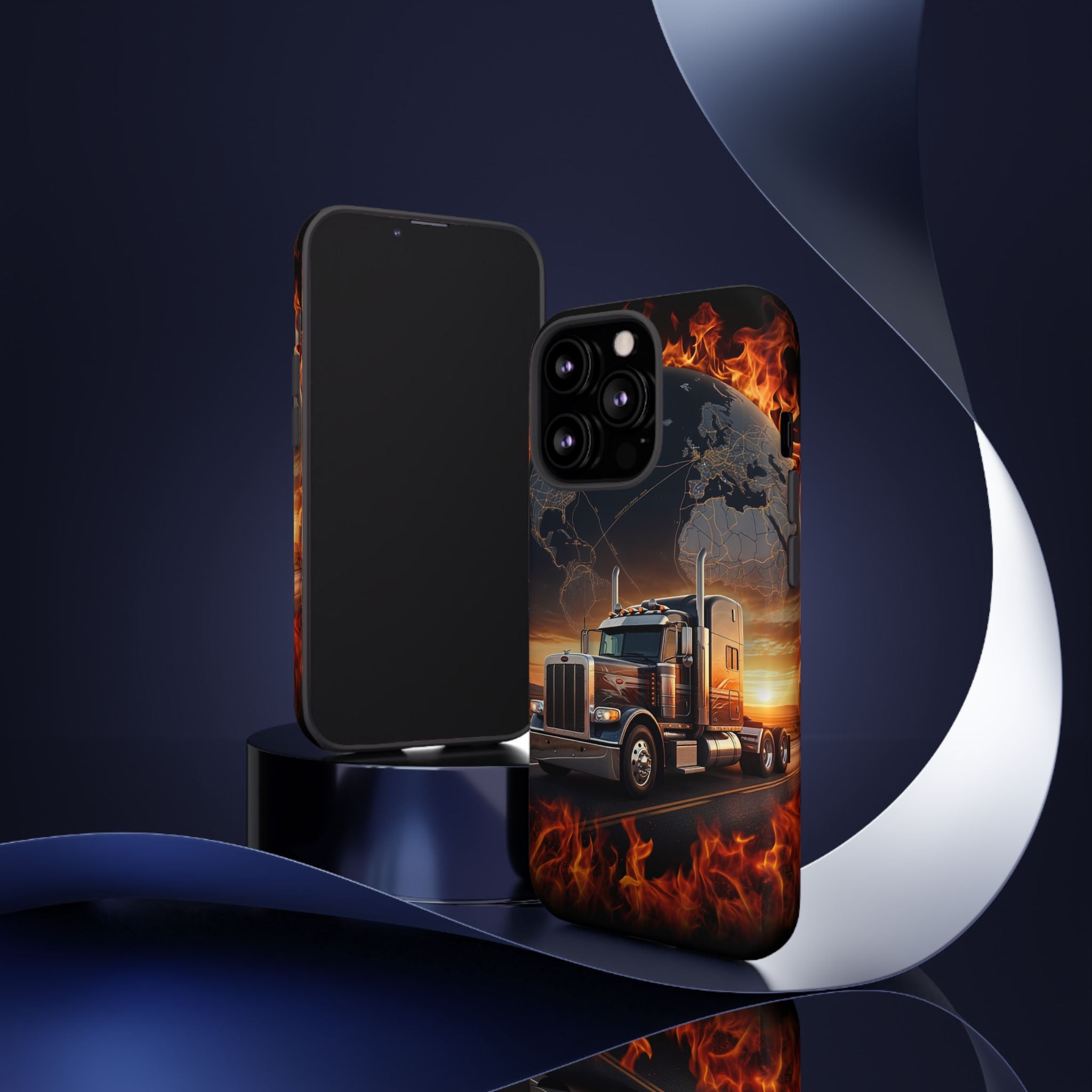 Truck Flames Phone Case — Bold Semi-Truck Globe Design