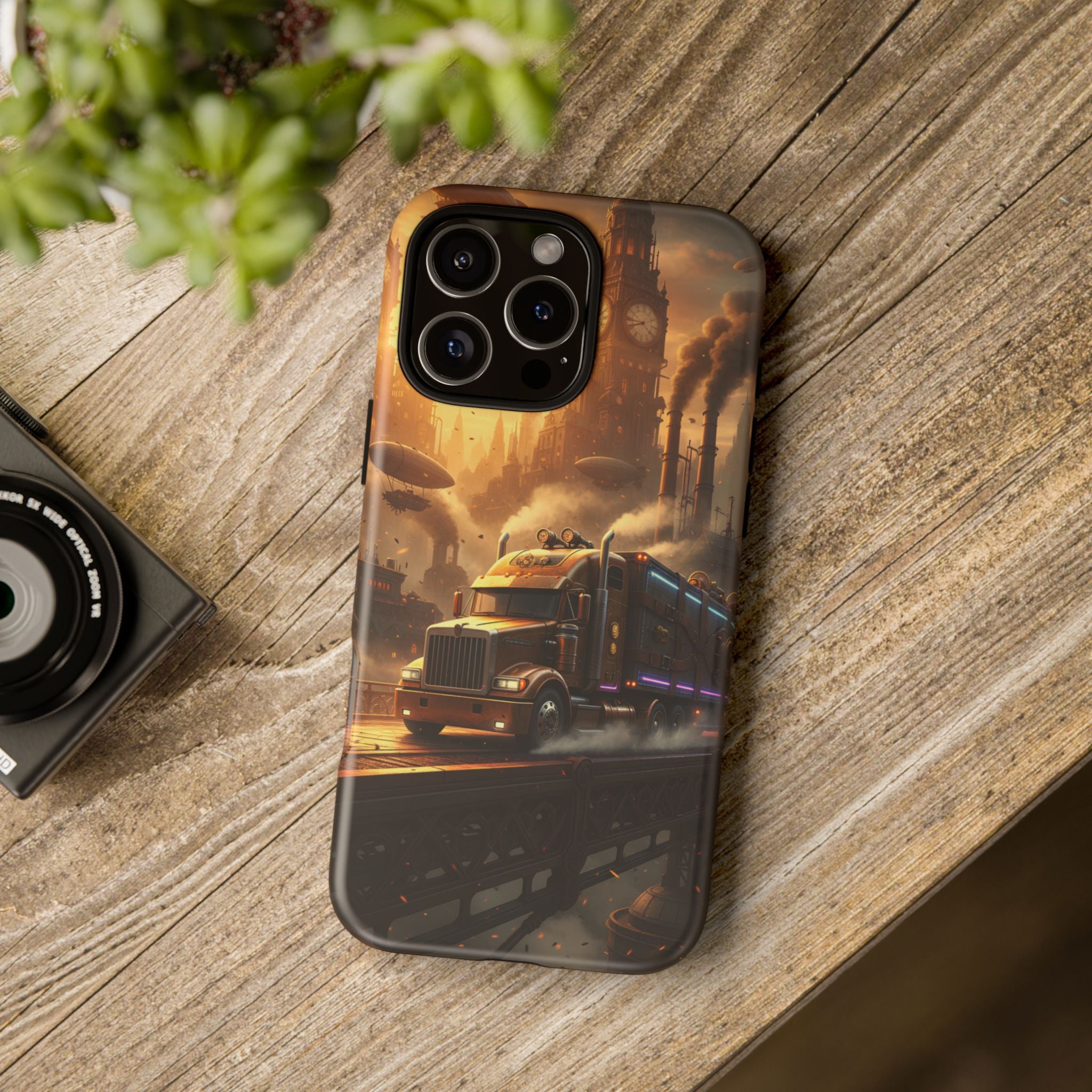 Steampunk Freightliner Phone Case — Rugged Trucking Cityscape iPhone Cover