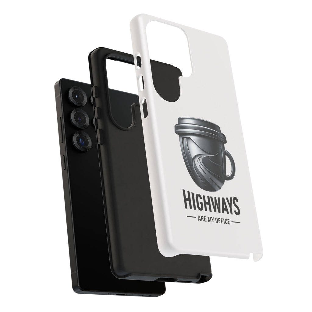 Hard Shell Phone Case — “Highways Are My Office” Travel Coffee Design