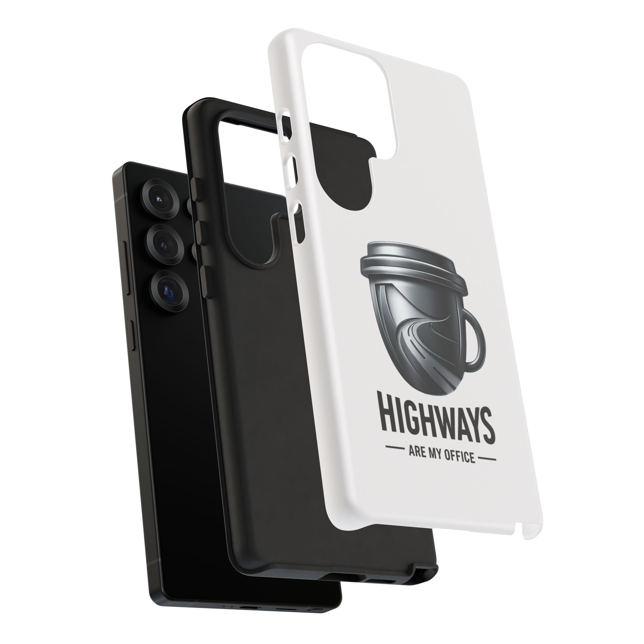 Hard Shell Phone Case — “Highways Are My Office” Travel Coffee Design