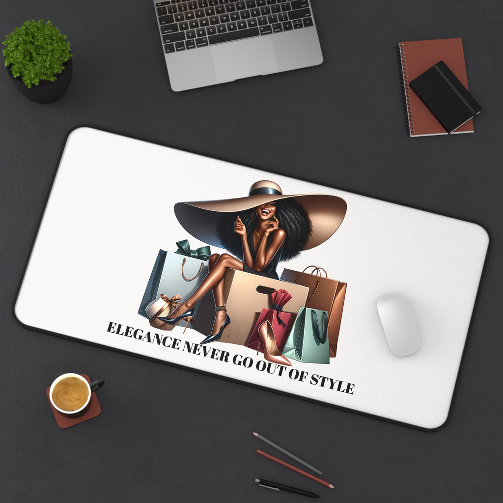 Chic Shopper Desk Mat — Fashionista Woman with Shopping Bags Mouse Pad