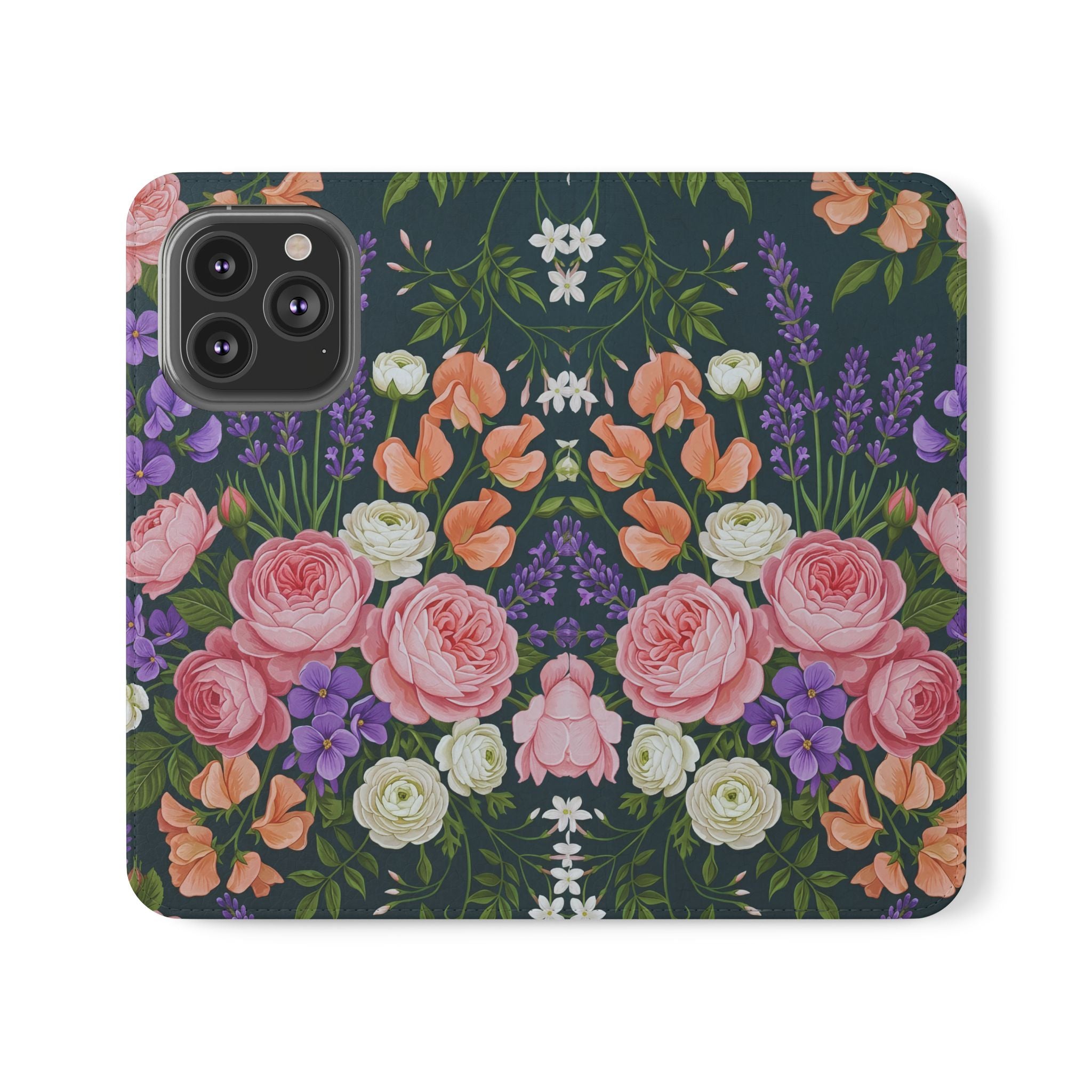 Floral Flip Phone Case -Wallet Cover with Card Slots