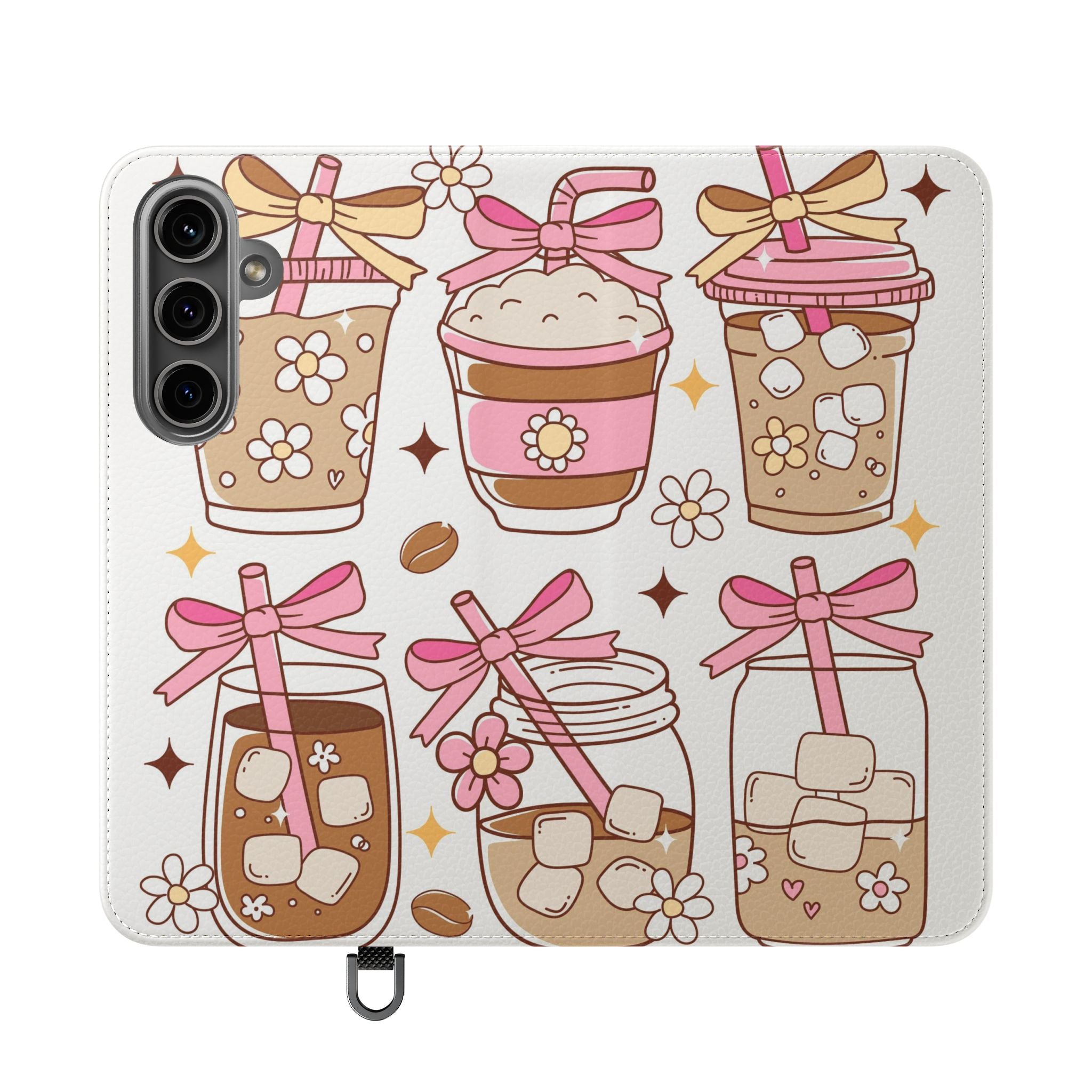 Cute Coffee & Latte Flip Phone Case – Cozy Boba & Dessert Wallet Cover