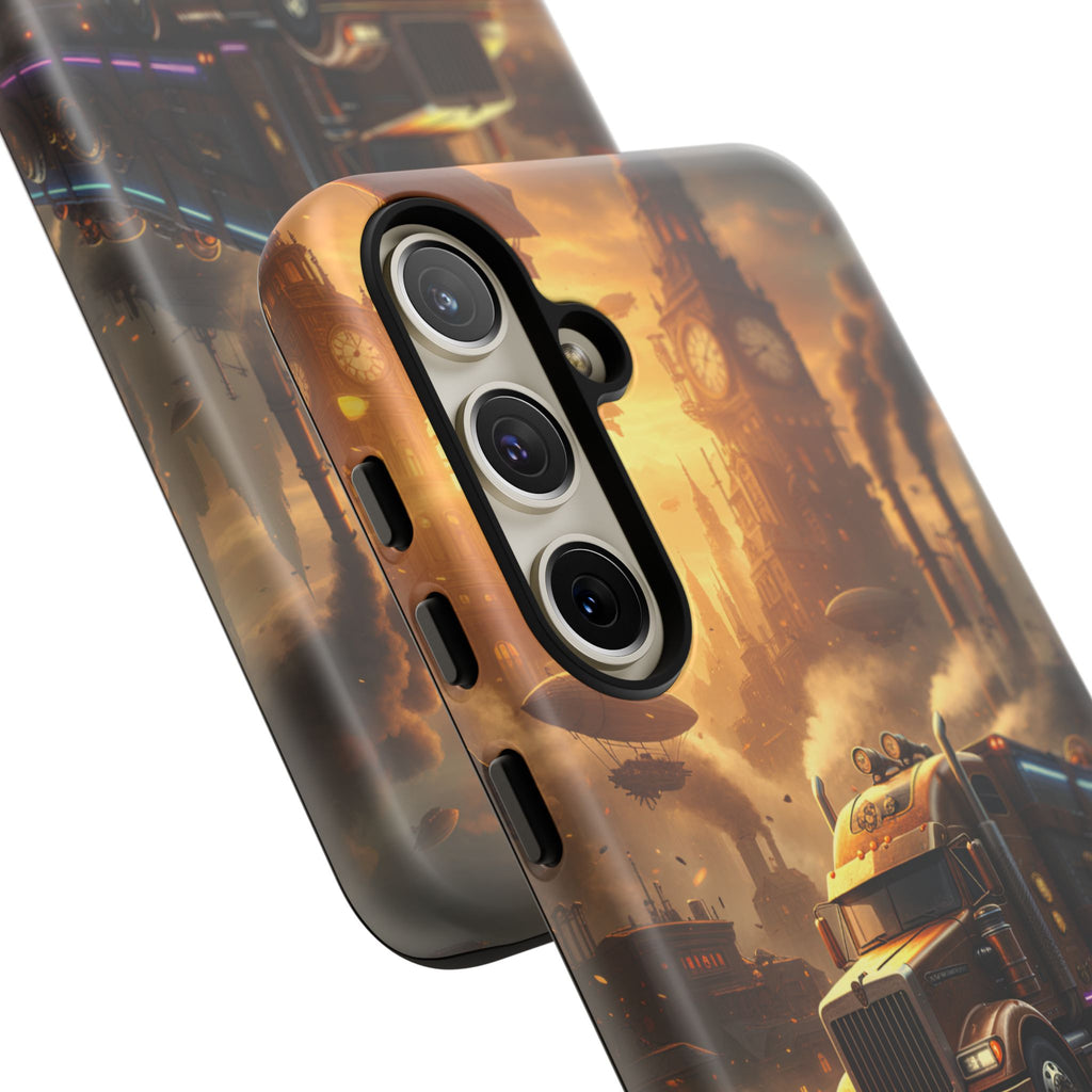 Steampunk Freightliner Phone Case — Rugged Trucking Cityscape iPhone Cover