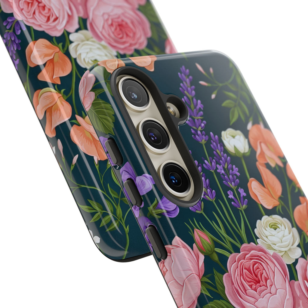 Floral Bouquet Phone Case — Vintage Roses & Lavender Protective Cover