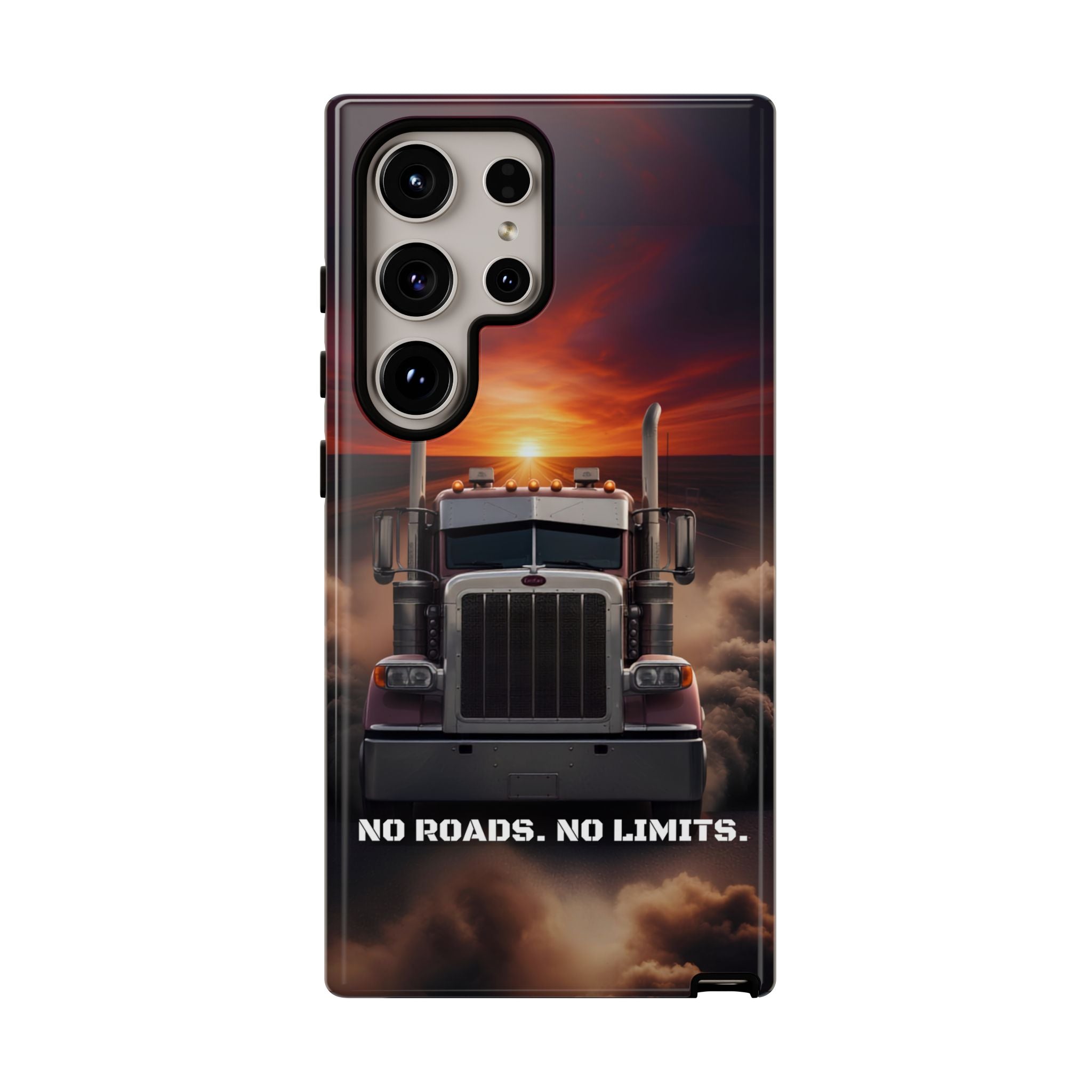 Truck Phone Case — "No Roads. No Limits." Sunset Semi Truck Protective Case