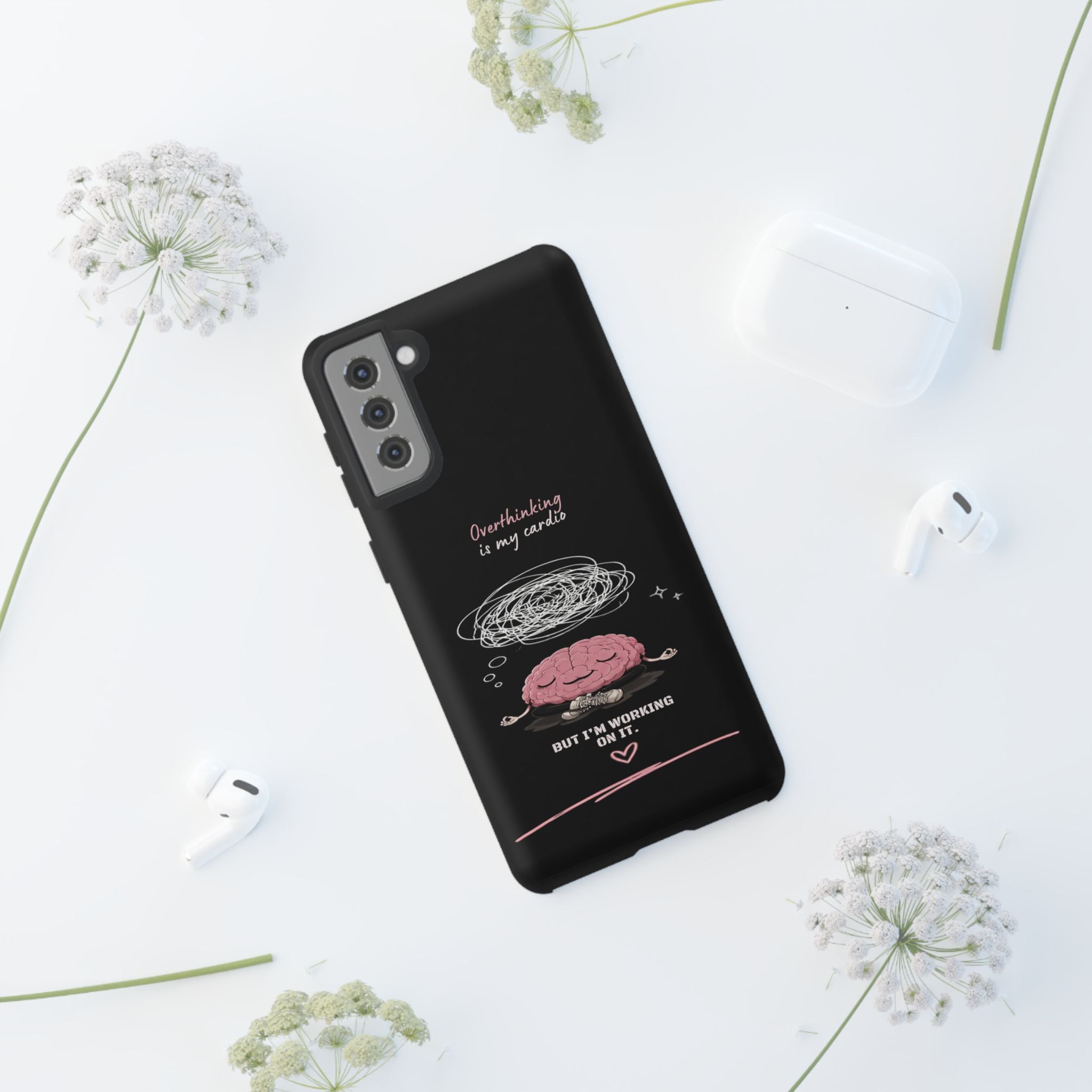 Phone Case — "Overthinking Is My Cardio" Cute Meditating Brain Protective Case