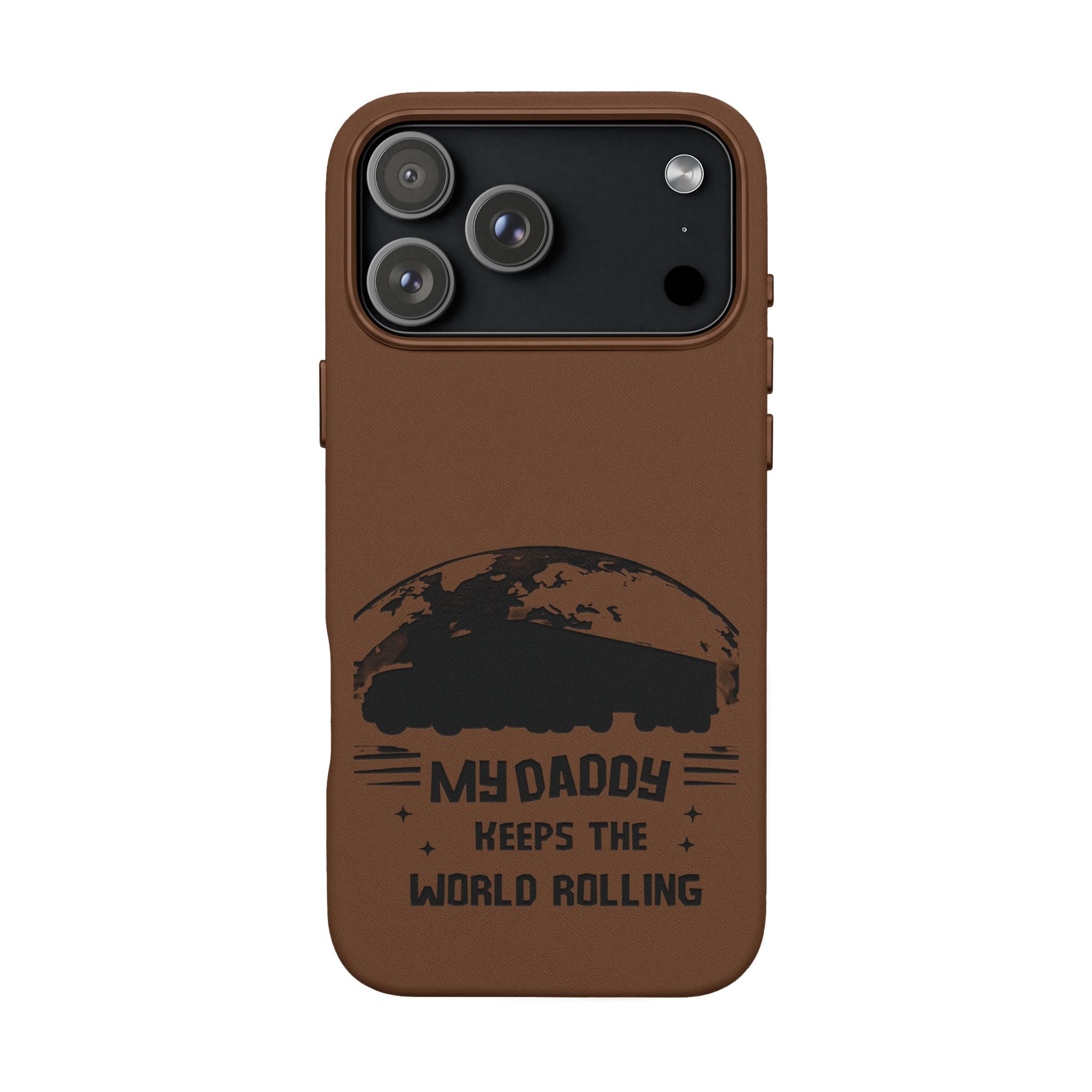 Engraved PU Leather Phone Case — 'Mhdaddy Keeps the World Rolling' Vintage Van Design