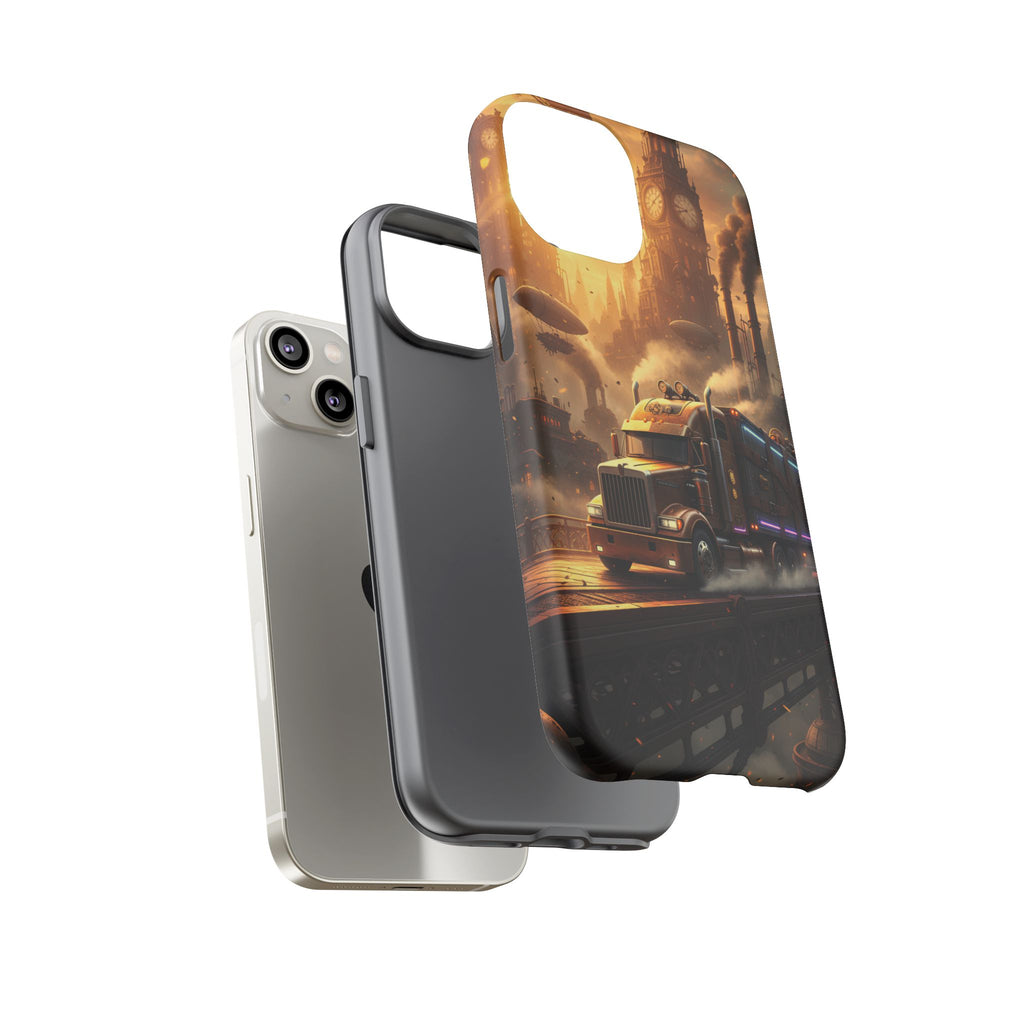 Steampunk Freightliner Phone Case — Rugged Trucking Cityscape iPhone Cover