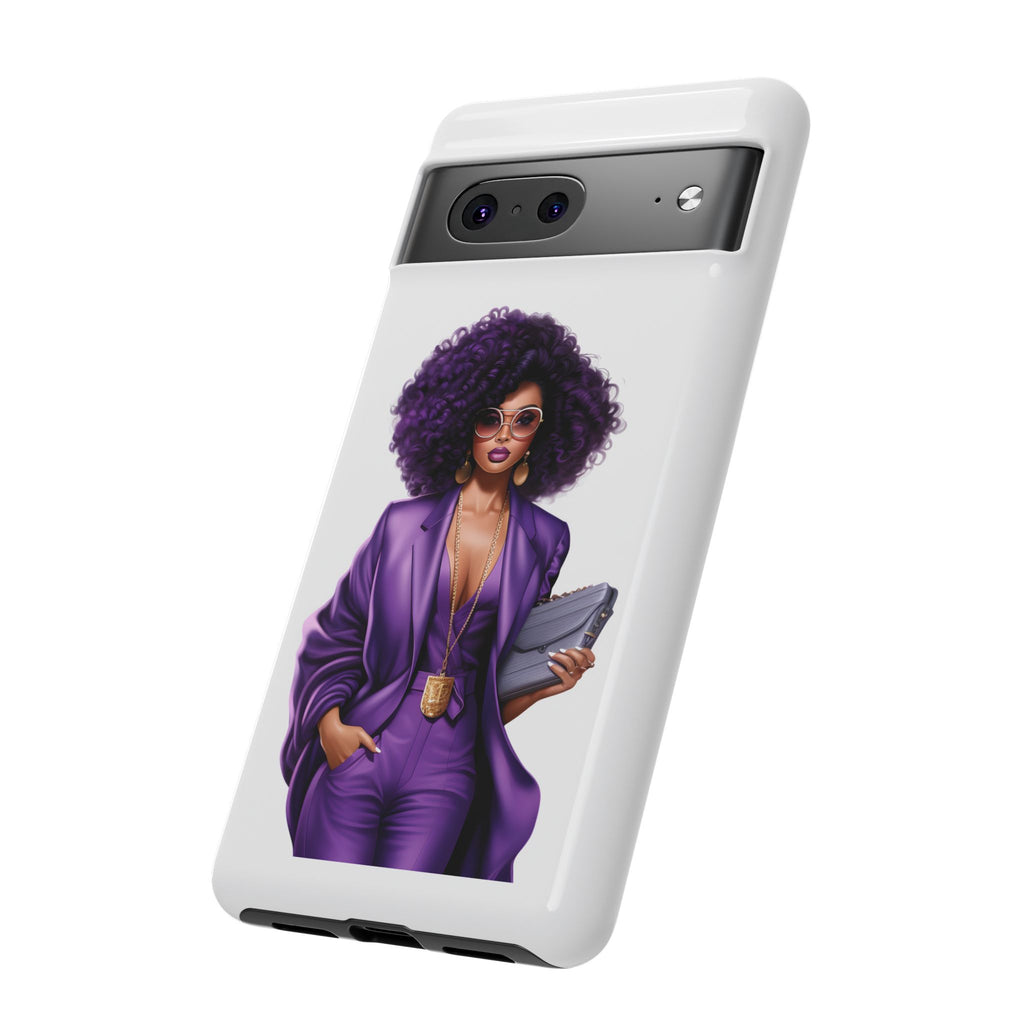 Purple Power Woman Phone Case — Afro Chic Businesswoman Protective Phone Cover