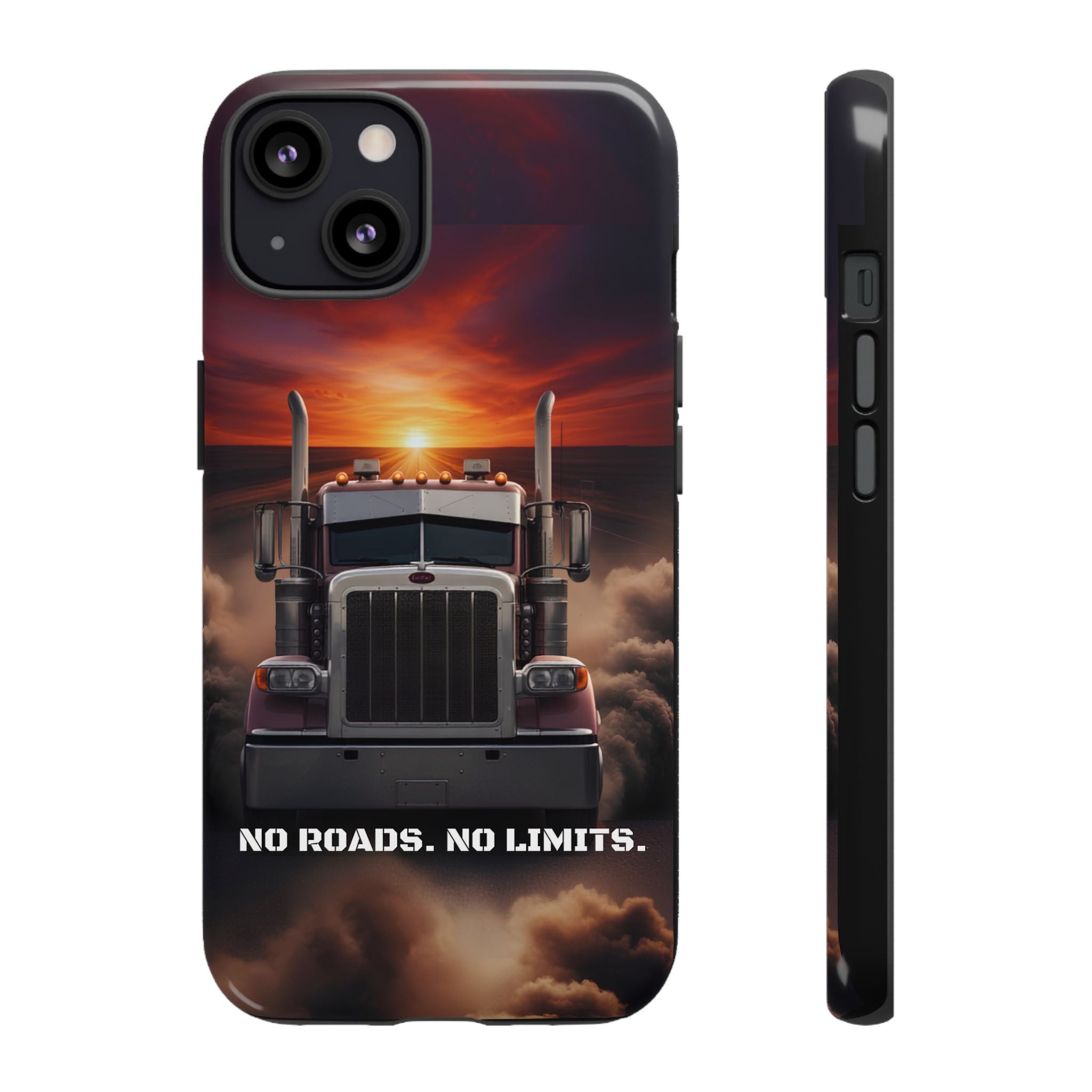 Truck Phone Case — "No Roads. No Limits." Sunset Semi Truck Protective Case