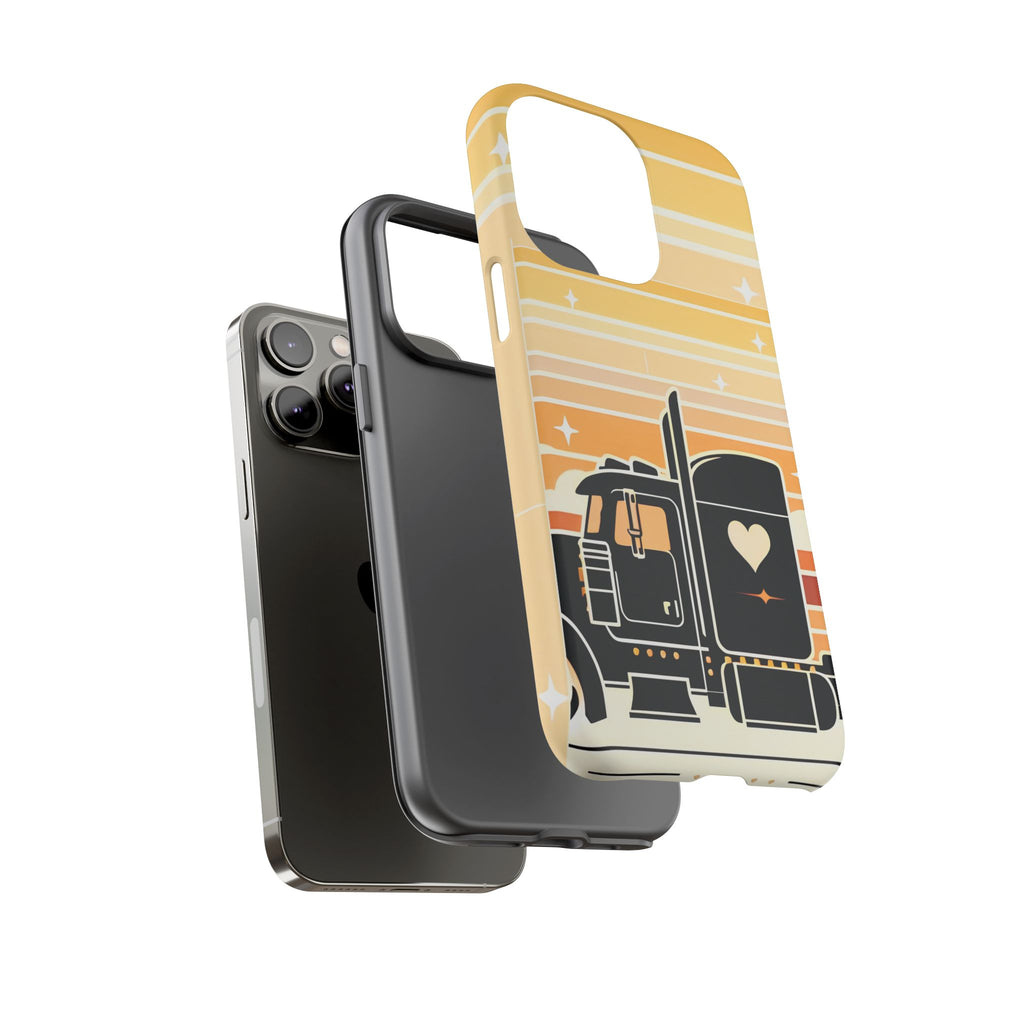 Trucker Heart Phone Case — Retro Semi Truck Protective Phone Cover