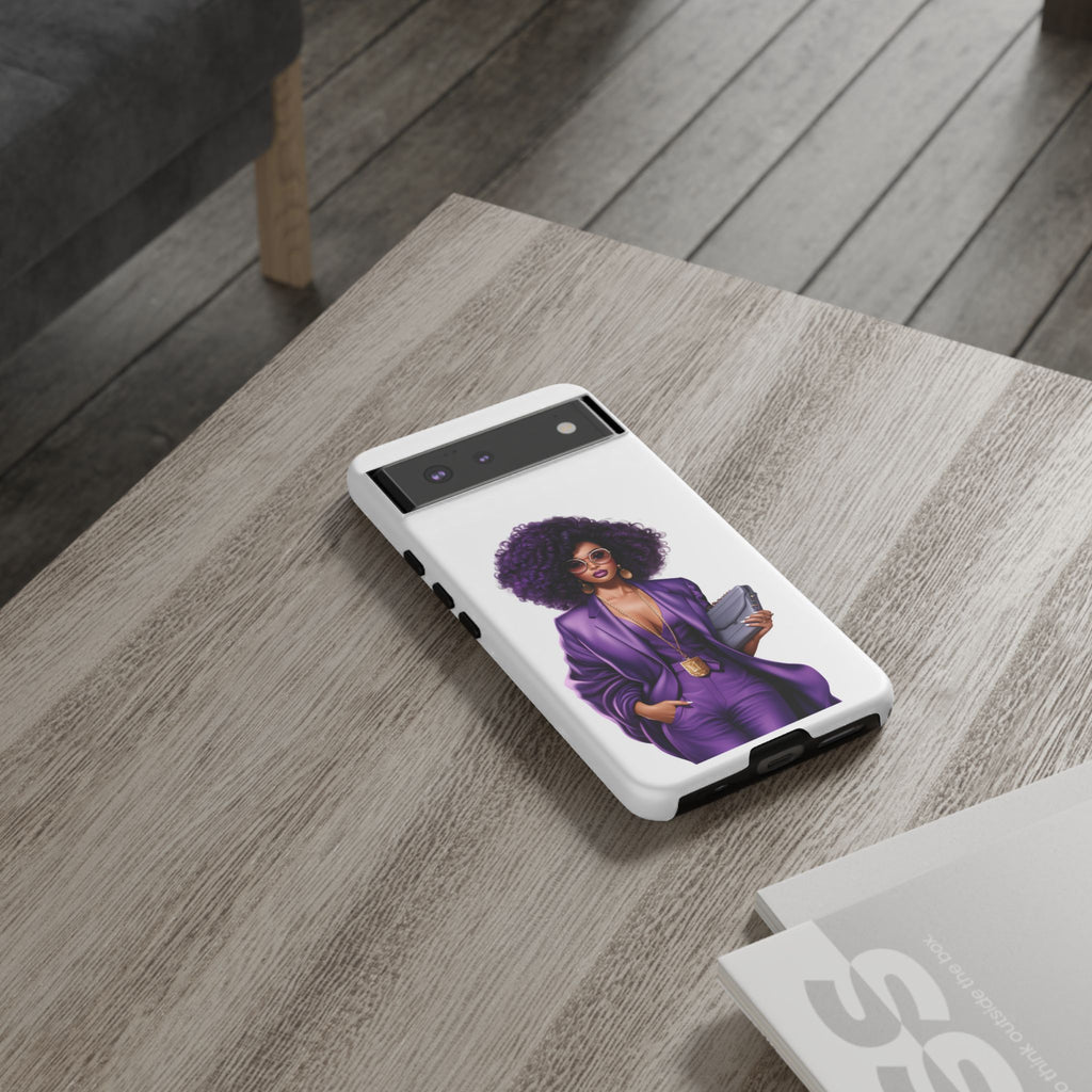 Purple Power Woman Phone Case — Afro Chic Businesswoman Protective Phone Cover