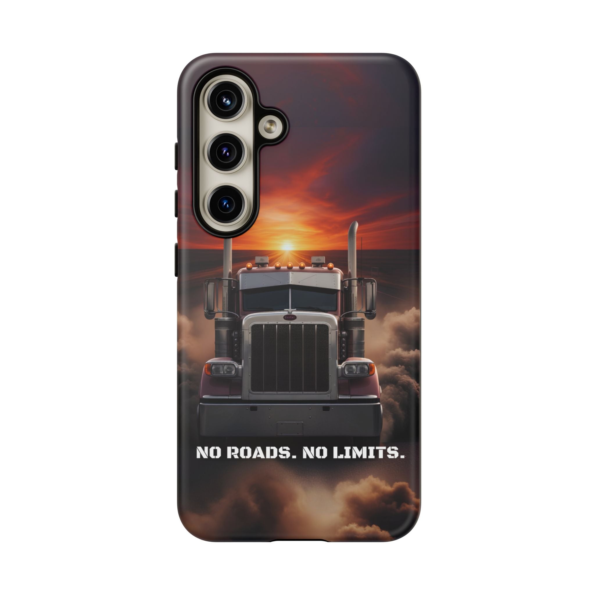 Truck Phone Case — "No Roads. No Limits." Sunset Semi Truck Protective Case