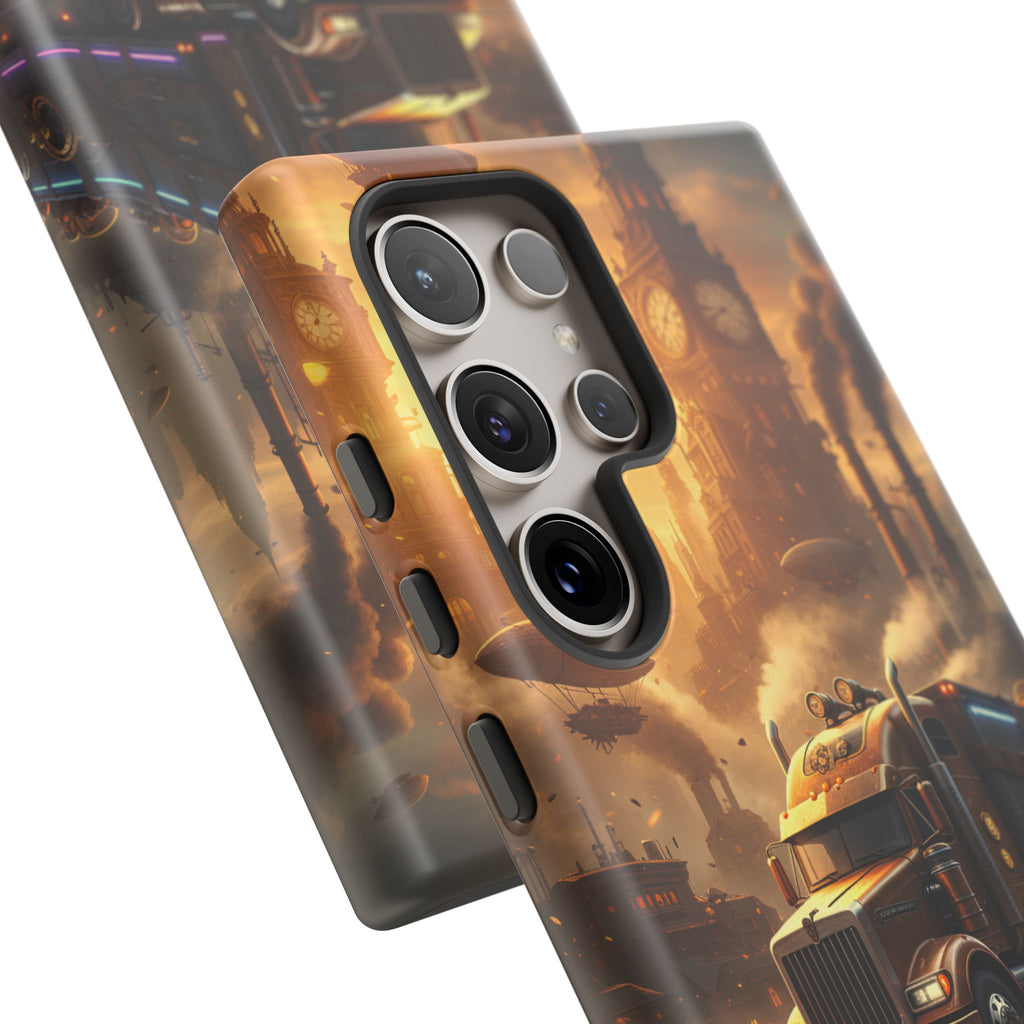 Steampunk Freightliner Phone Case — Rugged Trucking Cityscape iPhone Cover