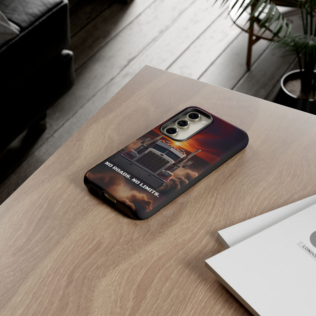 Truck Phone Case — "No Roads. No Limits." Sunset Semi Truck Protective Case