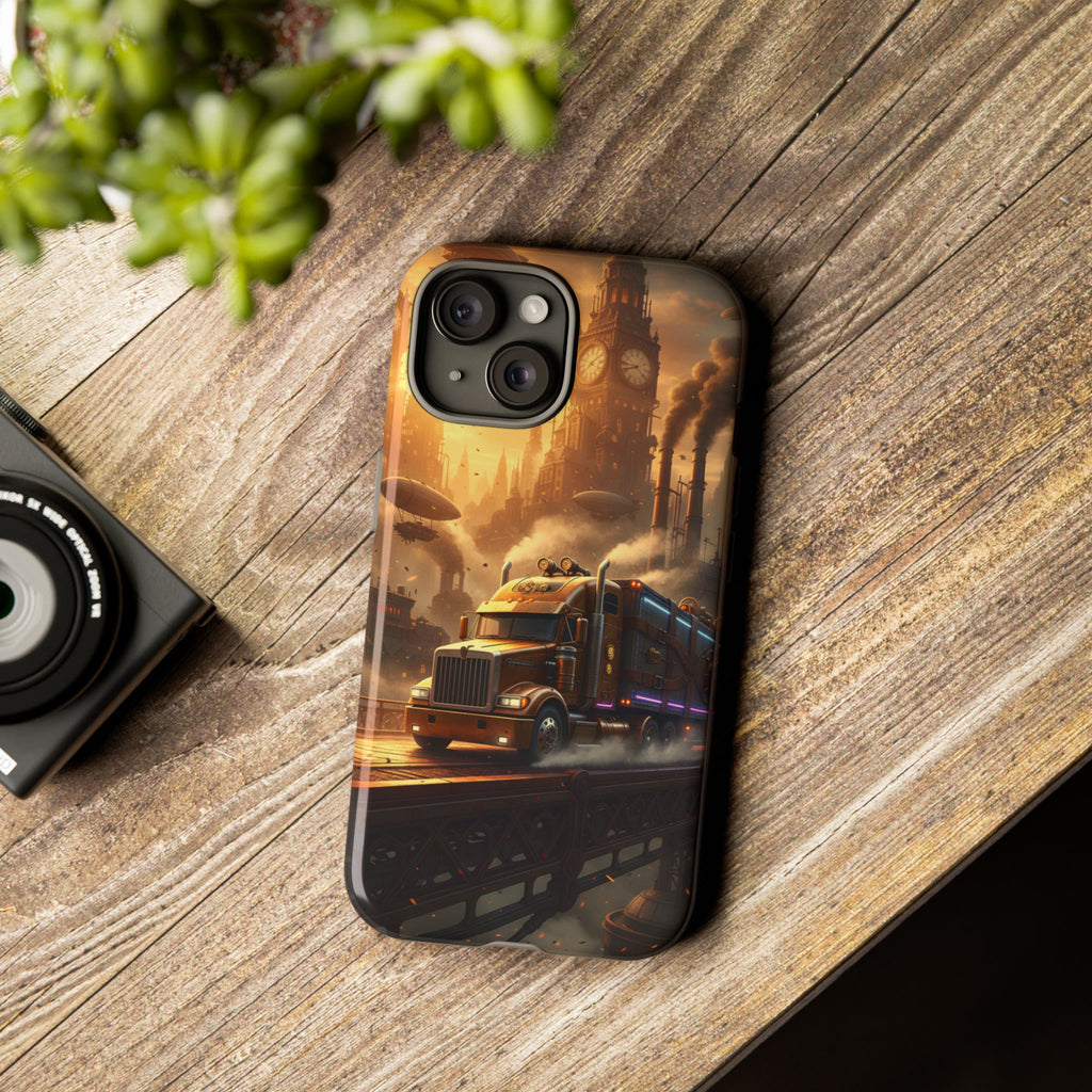 Steampunk Freightliner Phone Case — Rugged Trucking Cityscape iPhone Cover