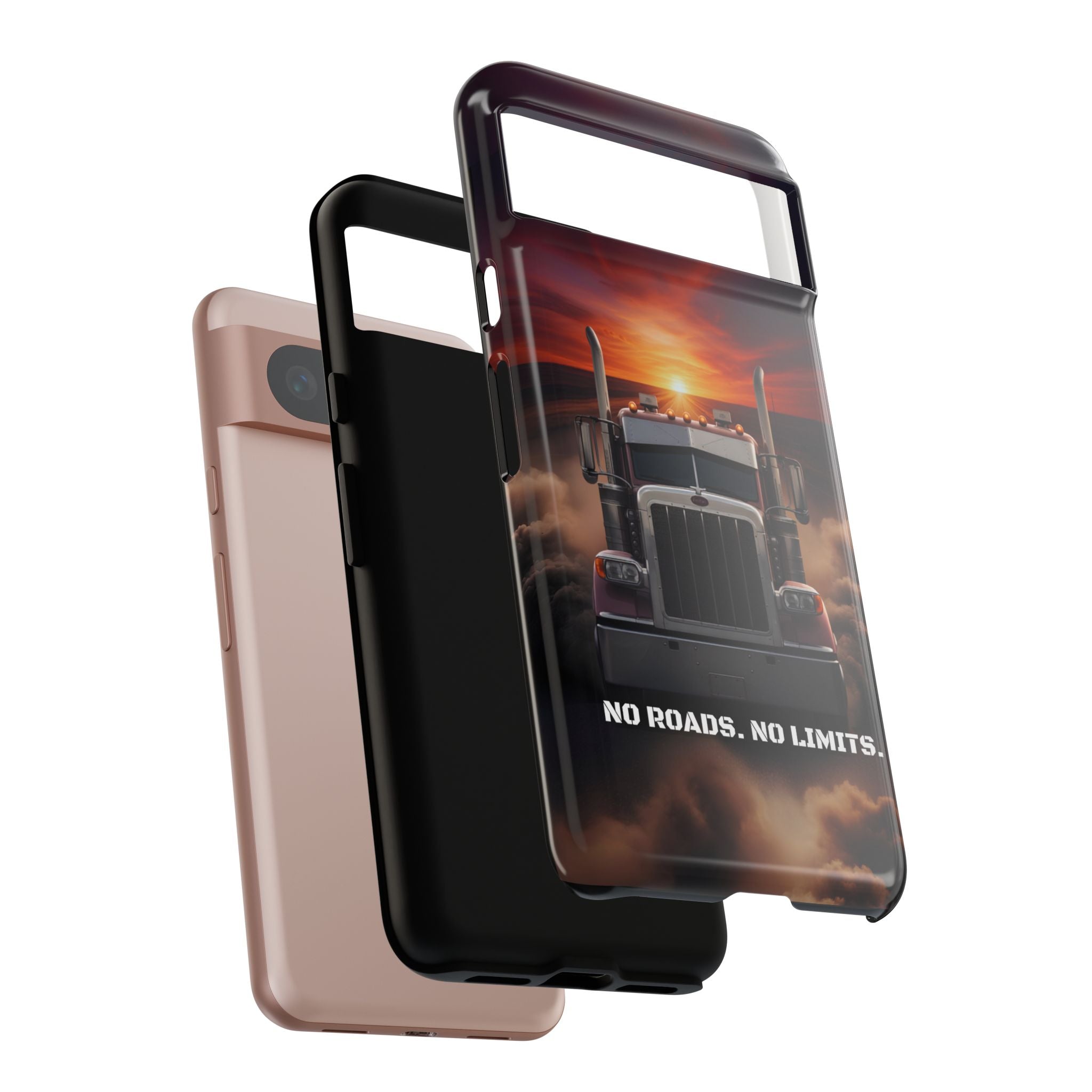 Truck Phone Case — "No Roads. No Limits." Sunset Semi Truck Protective Case
