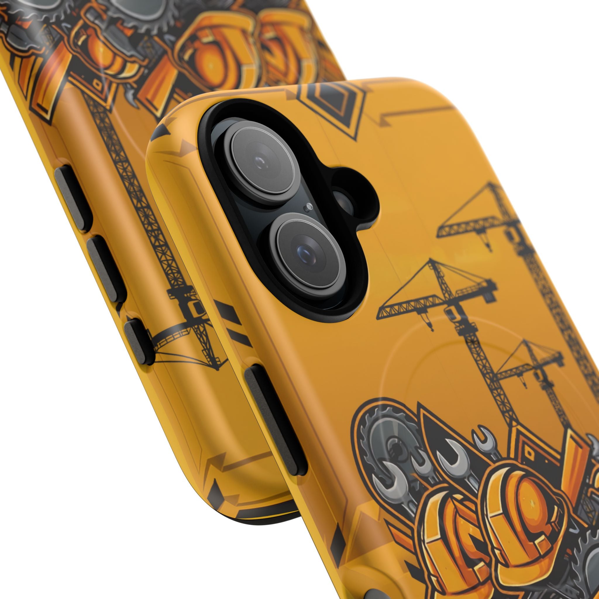 Construction Gear Tough Magnetic Phone Case — Worker Helmet & Tools Design