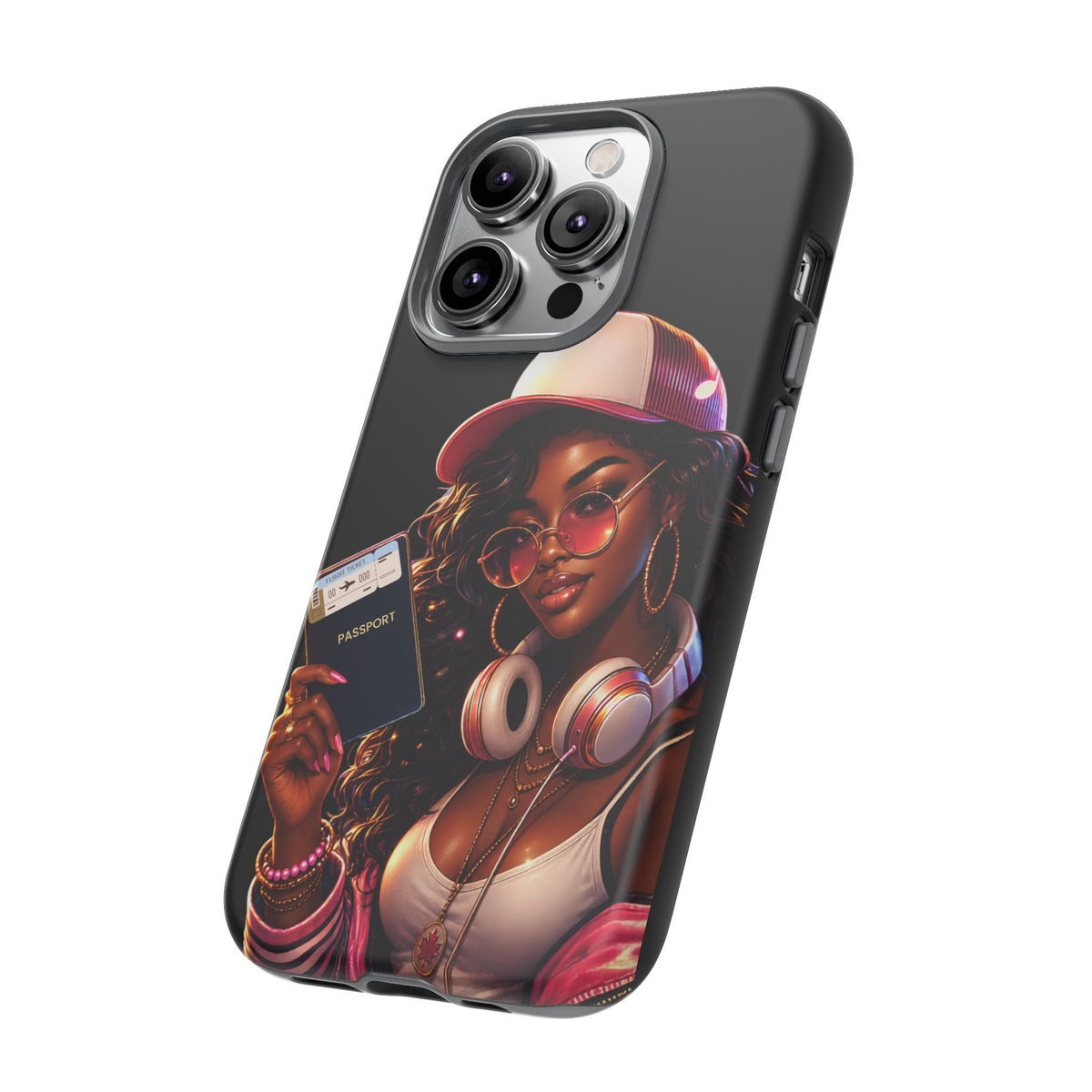 Tough Case – Stylized Urban Girl Phone Case with Headphones & Passport
