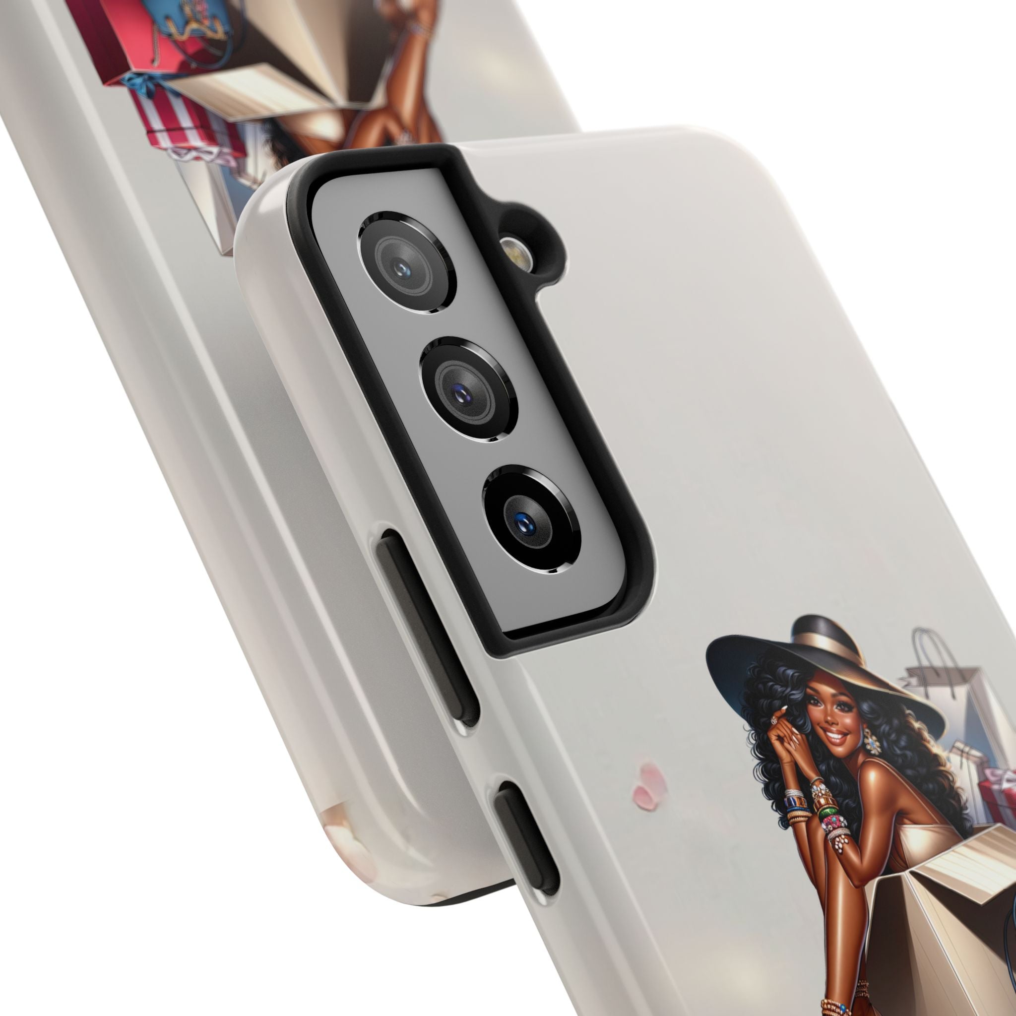 Chic Shopper Tough Phone Case — Stylish Black Woman with Shopping Bags