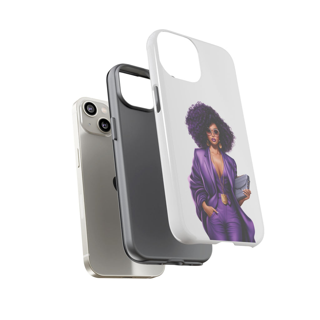 Purple Power Woman Phone Case — Afro Chic Businesswoman Protective Phone Cover