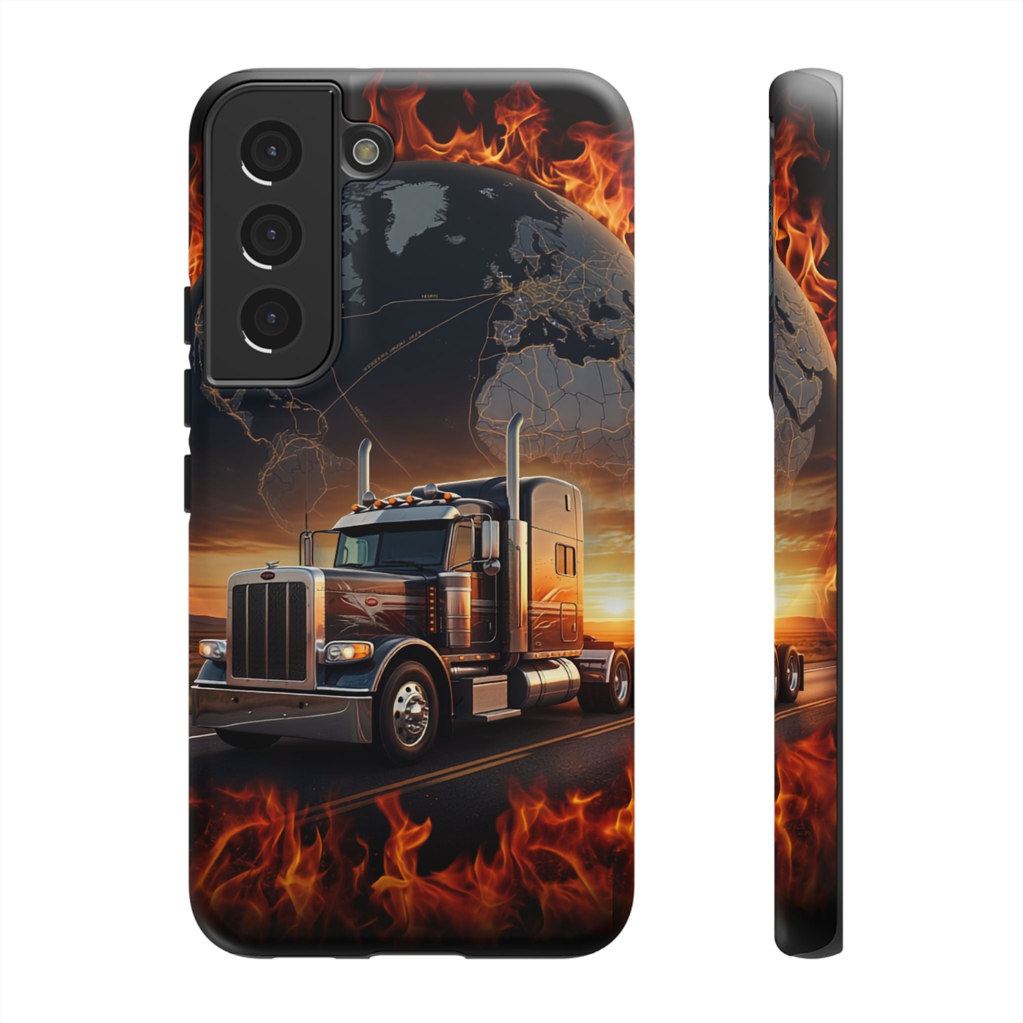 Truck Flames Phone Case — Bold Semi-Truck Globe Design