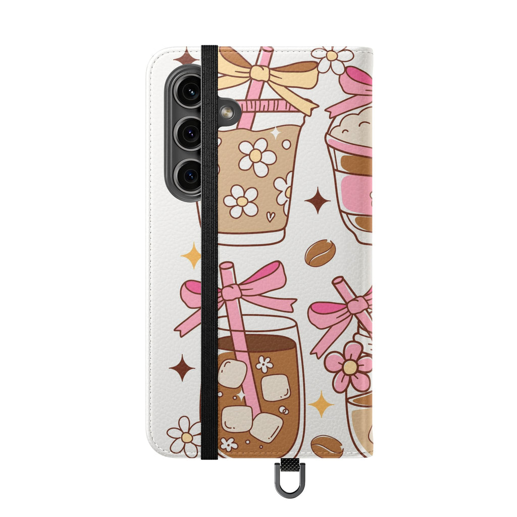 Cute Coffee & Latte Flip Phone Case – Cozy Boba & Dessert Wallet Cover