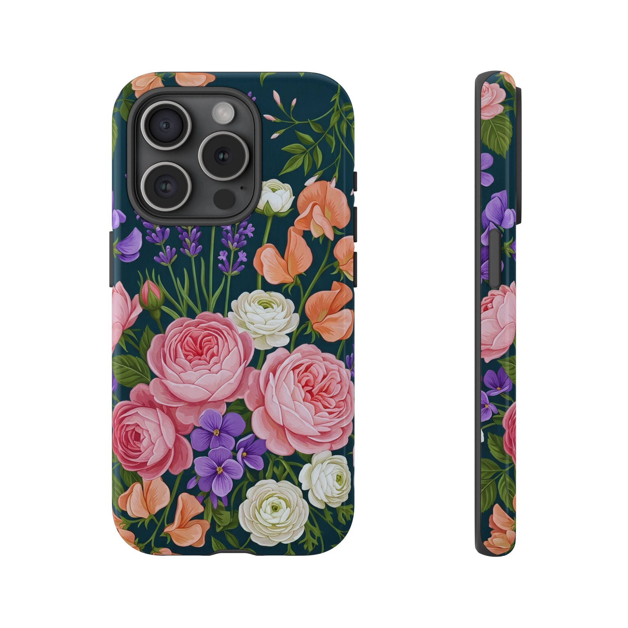 Floral Bouquet Phone Case — Vintage Roses & Lavender Protective Cover