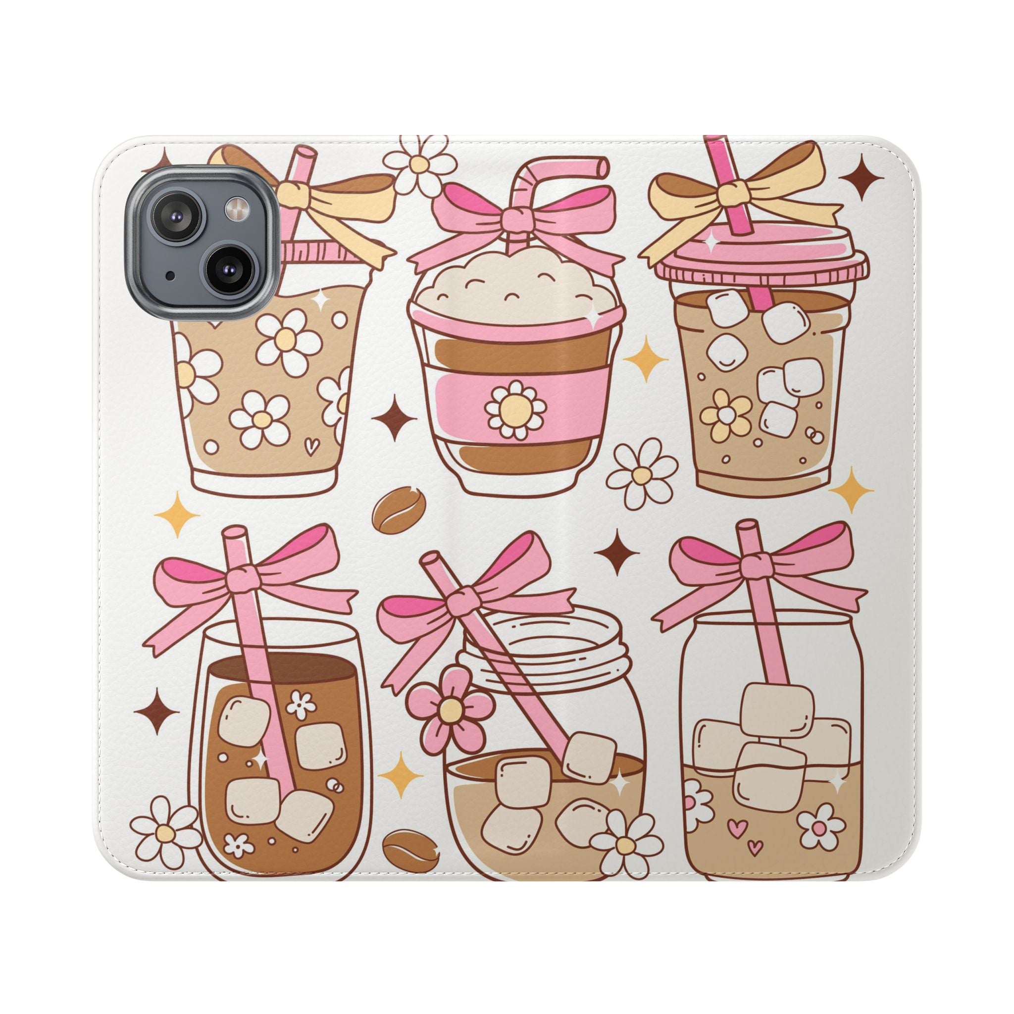 Cute Coffee & Latte Flip Phone Case – Cozy Boba & Dessert Wallet Cover
