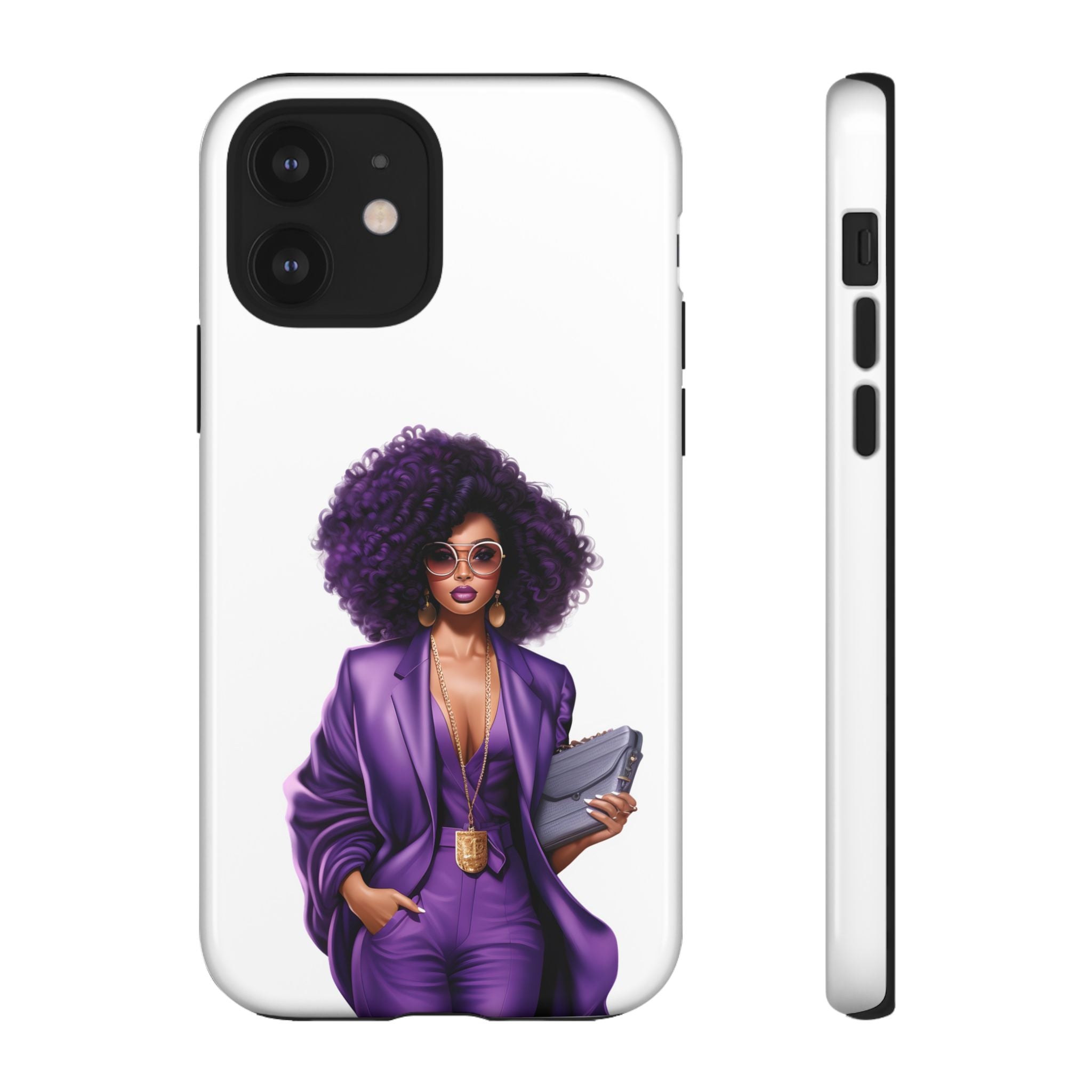 Purple Power Woman Phone Case — Afro Chic Businesswoman Protective Phone Cover