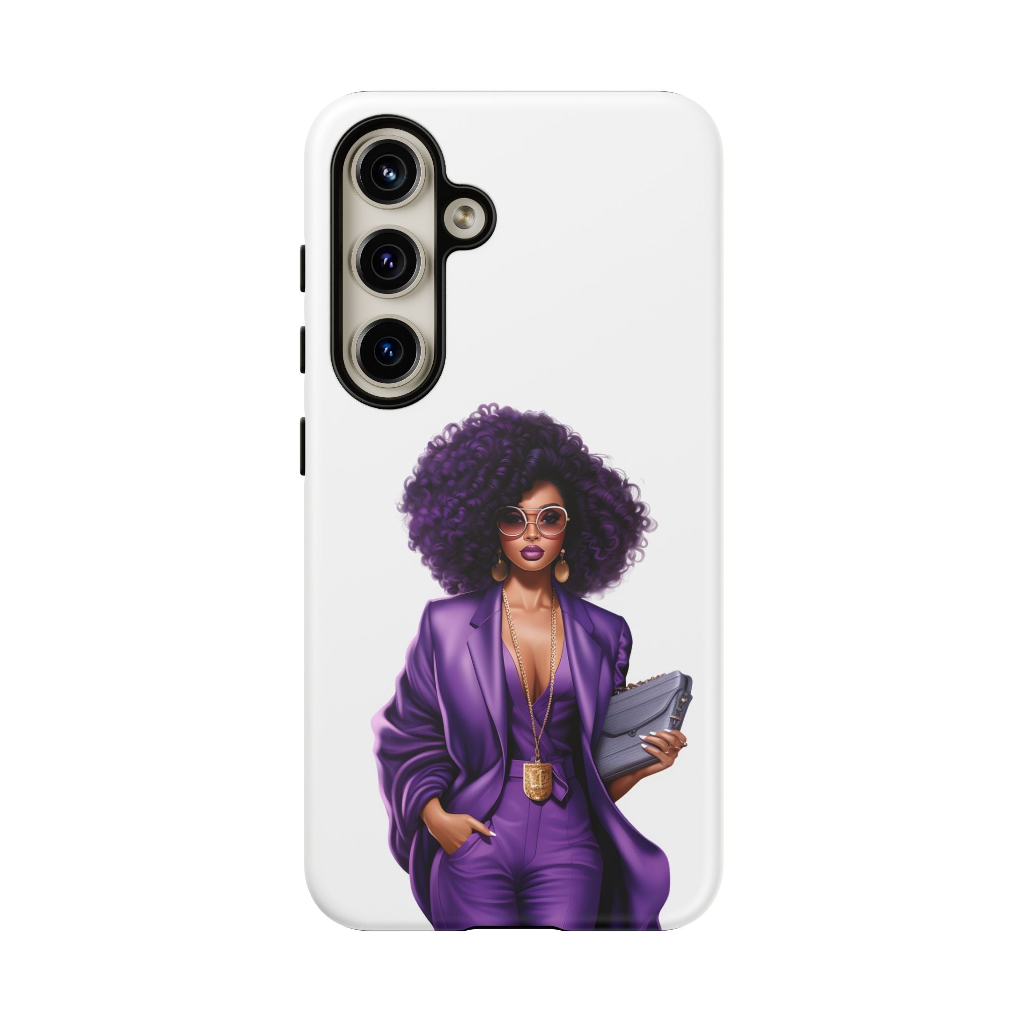 Purple Power Woman Phone Case — Afro Chic Businesswoman Protective Phone Cover