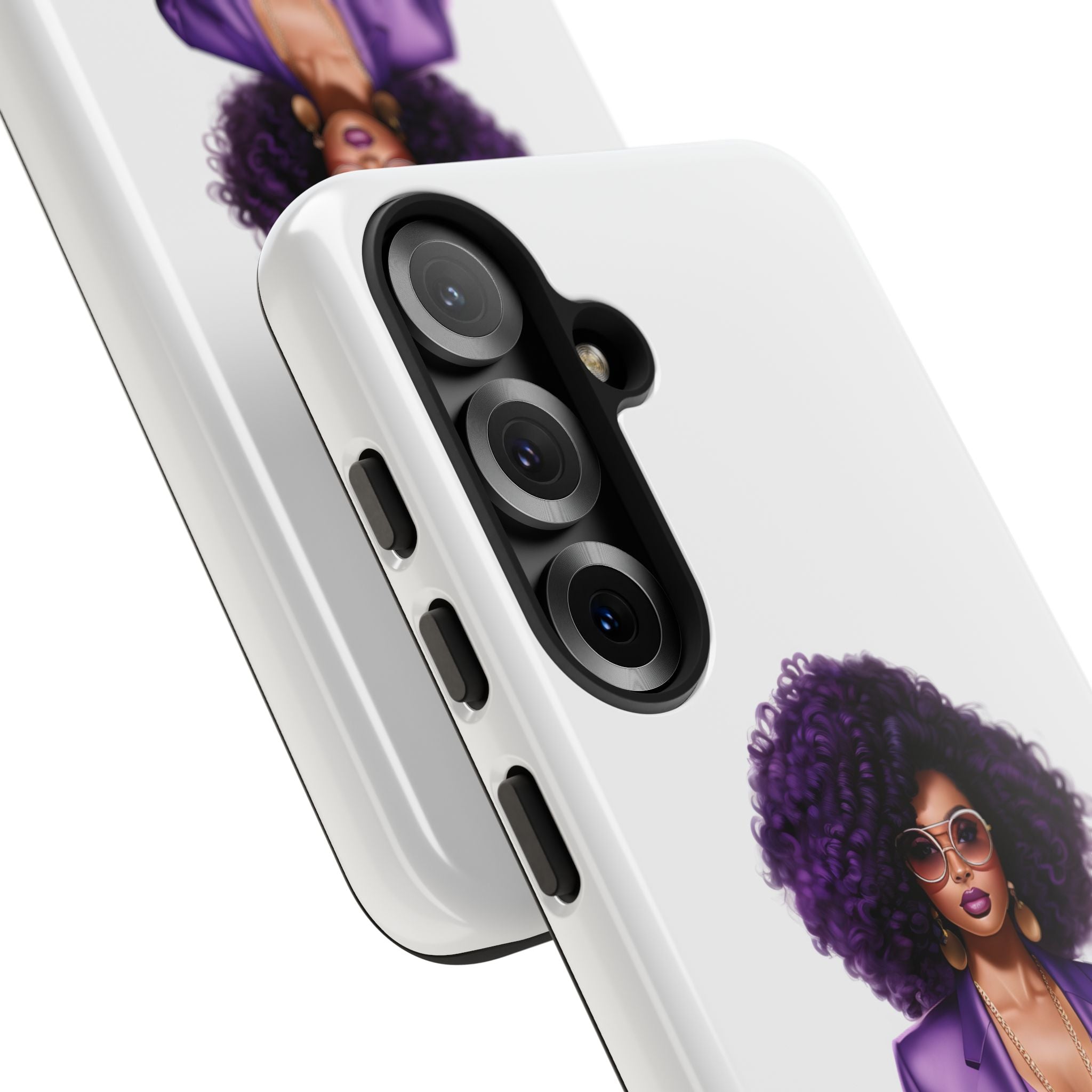 Purple Power Woman Phone Case — Afro Chic Businesswoman Protective Phone Cover