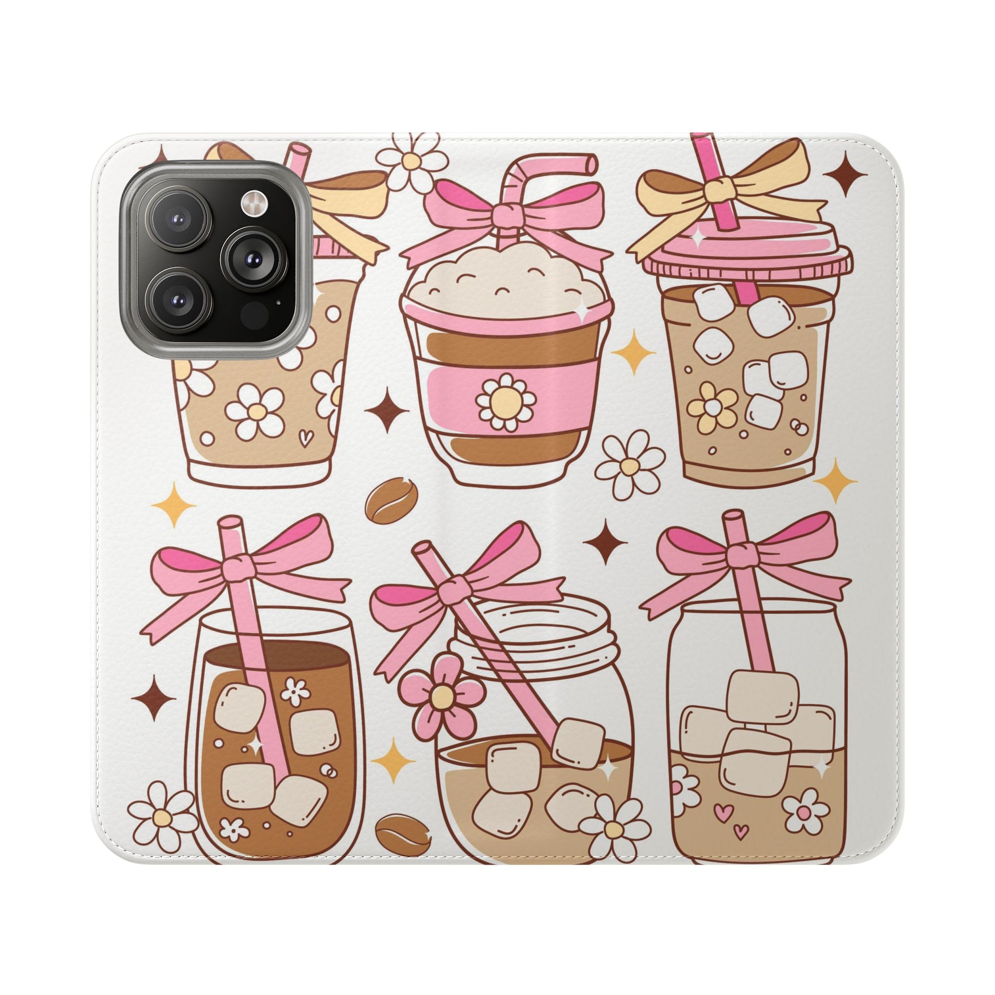 Cute Coffee & Latte Flip Phone Case – Cozy Boba & Dessert Wallet Cover