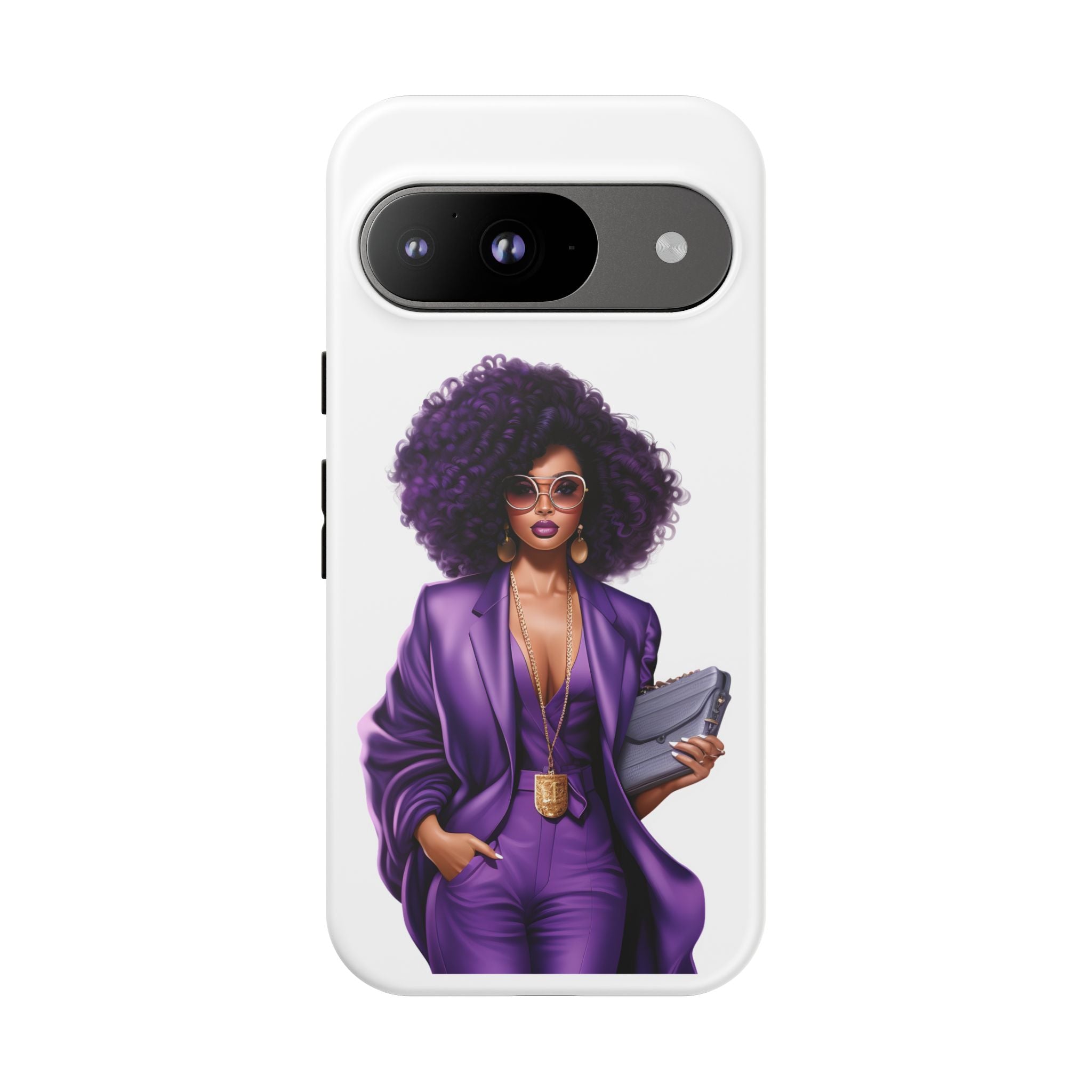 Purple Power Woman Phone Case — Afro Chic Businesswoman Protective Phone Cover