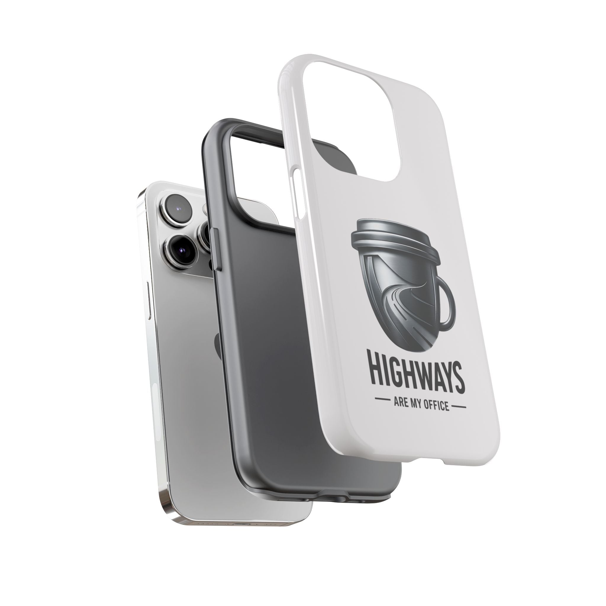 Hard Shell Phone Case — “Highways Are My Office” Travel Coffee Design