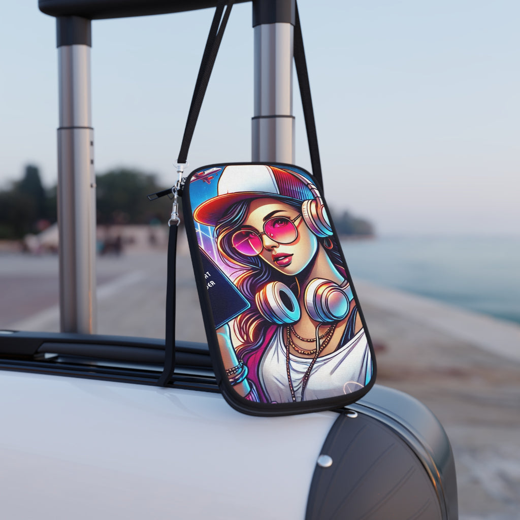 Retro Cool Travel Passport Wallet — Neon Headphones Girl Design