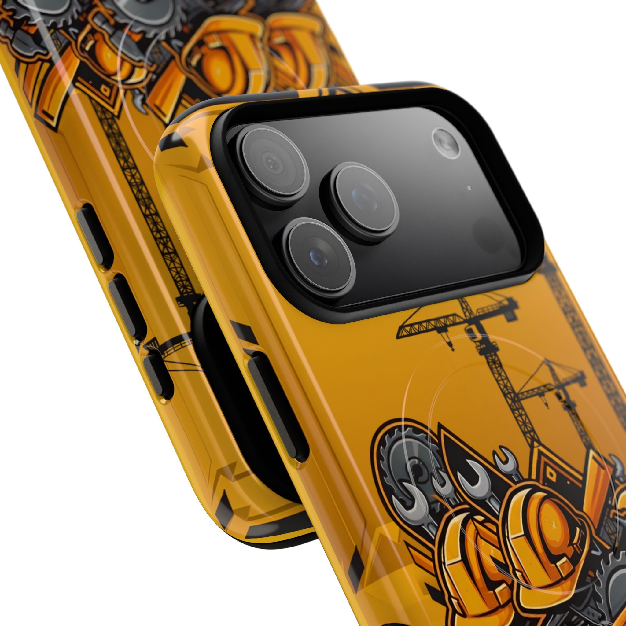Construction Gear Tough Magnetic Phone Case — Worker Helmet & Tools Design