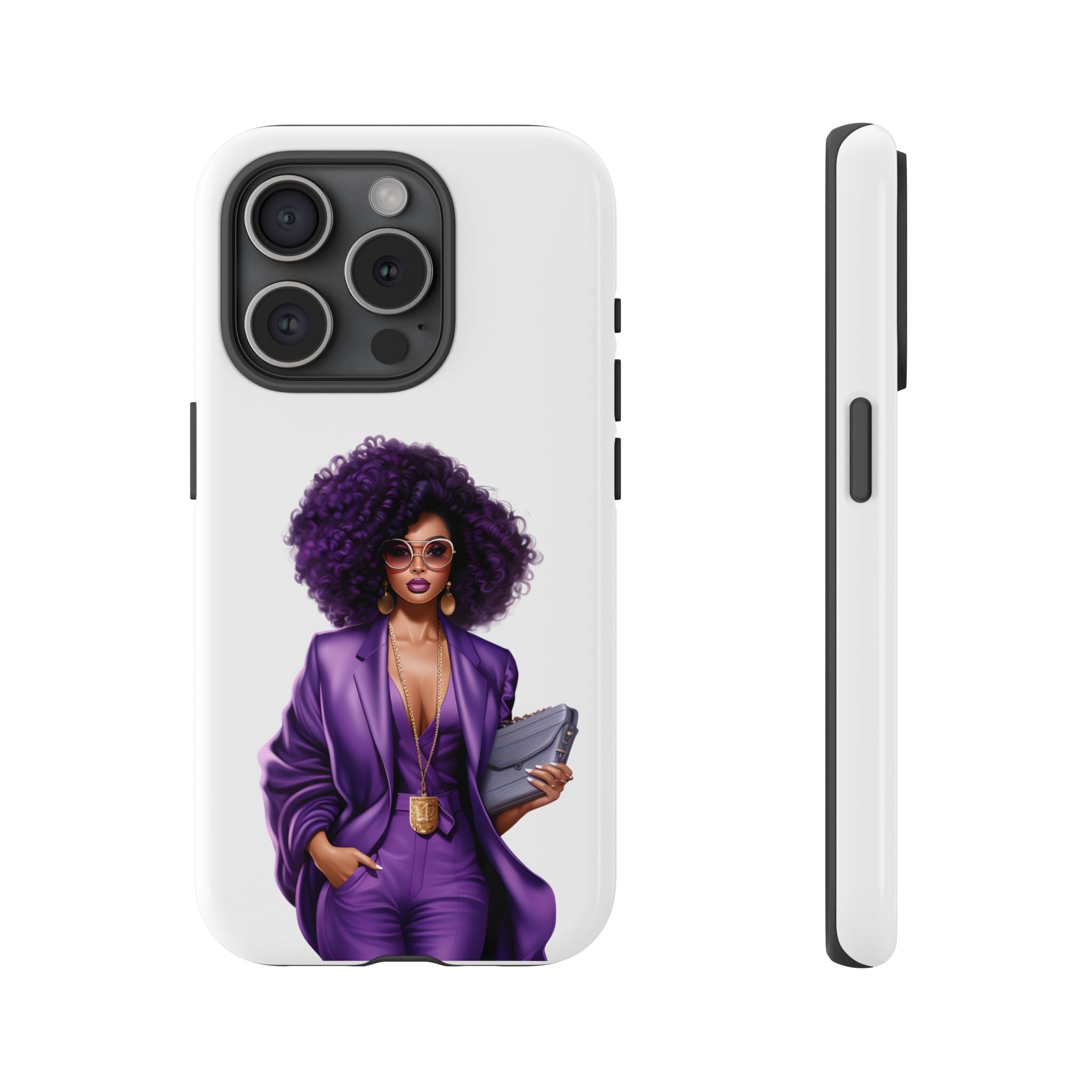 Purple Power Woman Phone Case — Afro Chic Businesswoman Protective Phone Cover