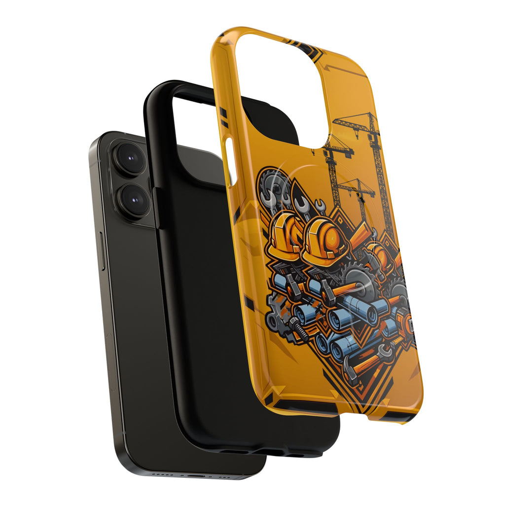 Construction Gear Tough Magnetic Phone Case — Worker Helmet & Tools Design