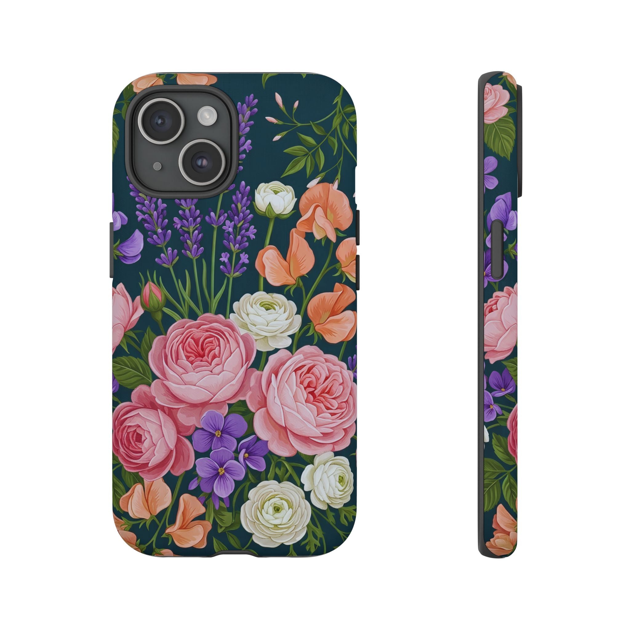 Floral Bouquet Phone Case — Vintage Roses & Lavender Protective Cover