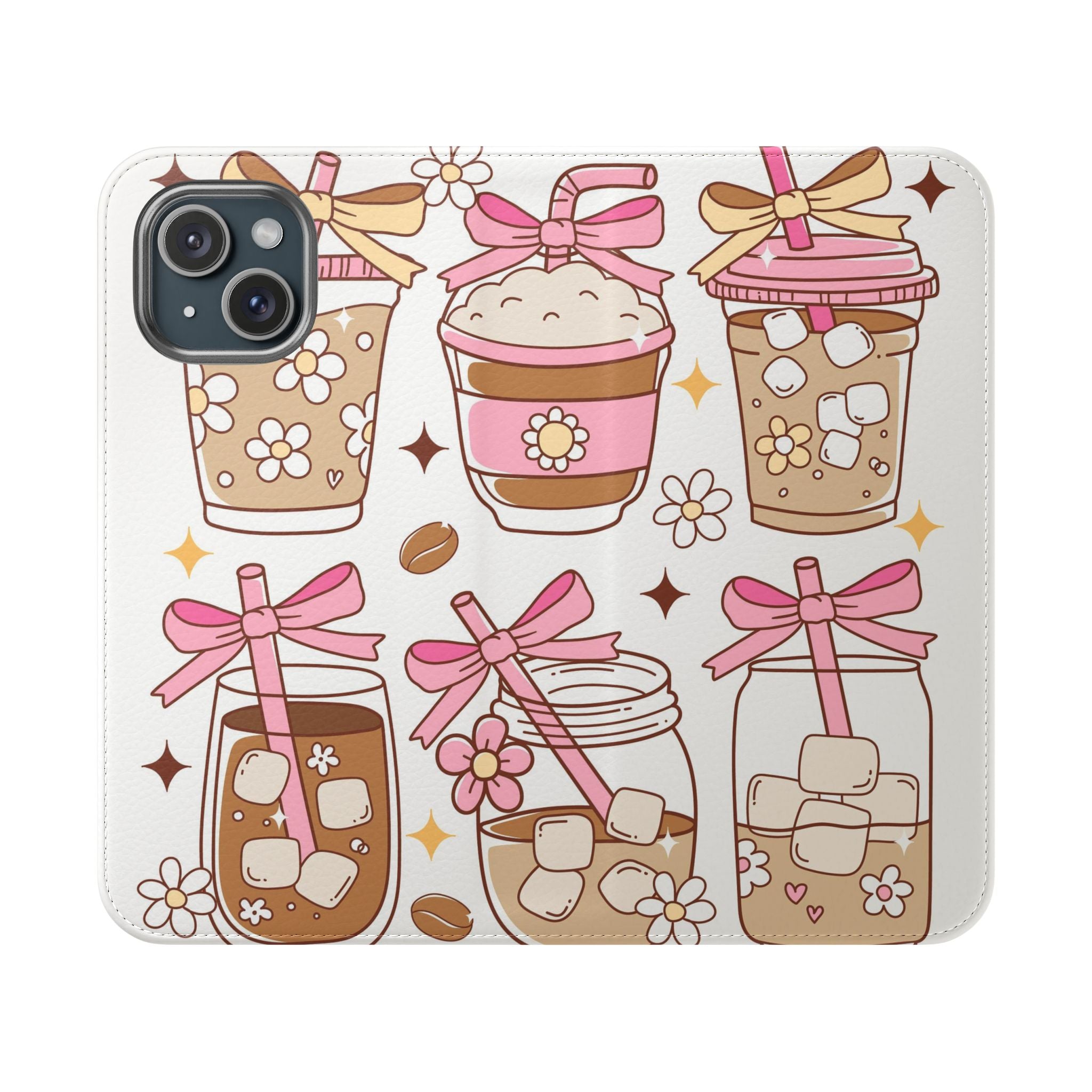 Cute Coffee & Latte Flip Phone Case – Cozy Boba & Dessert Wallet Cover