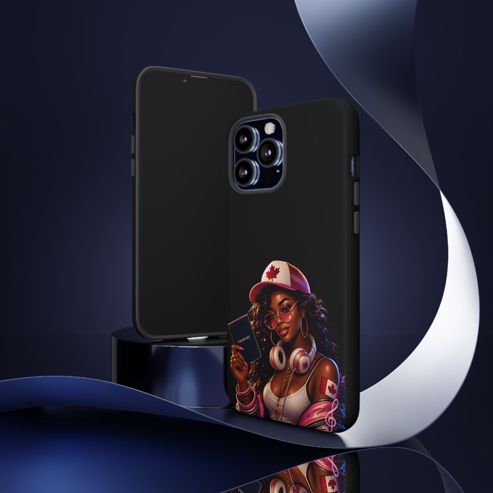 Canadian Vibes Phone Case — Afrobeat Girl with Headphones & Passport Design