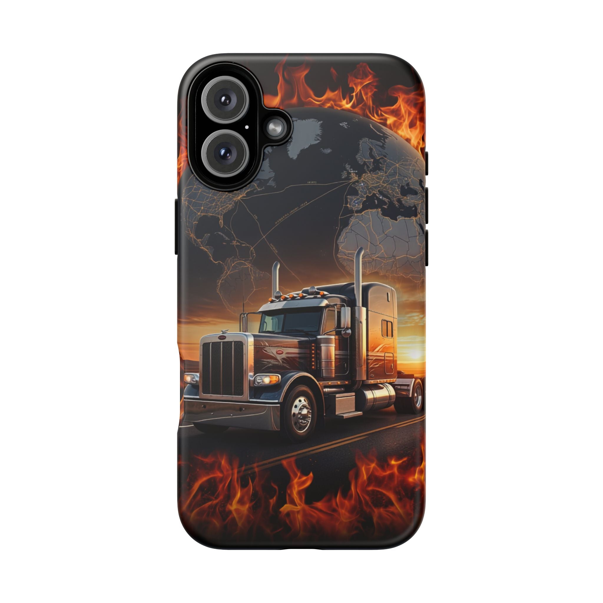 Truck Flames Phone Case — Bold Semi-Truck Globe Design