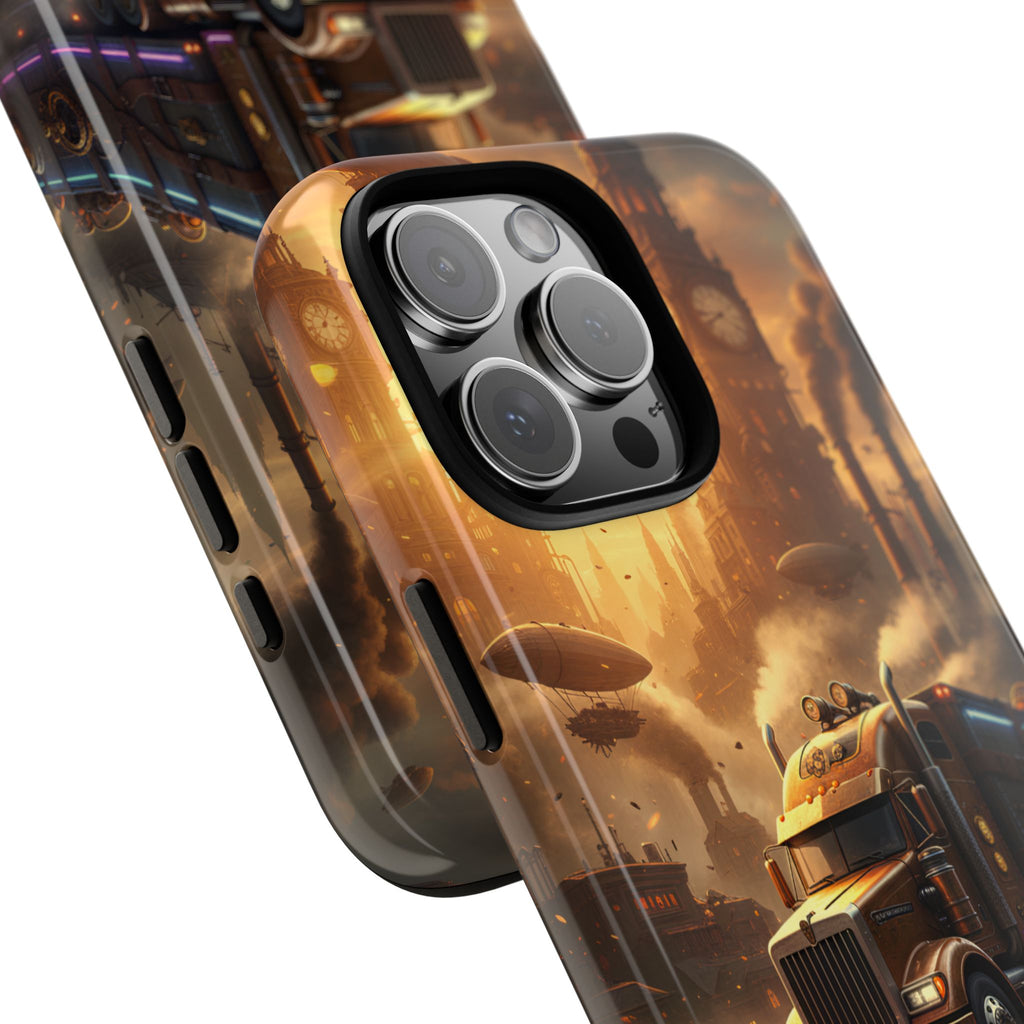 Steampunk Freightliner Phone Case — Rugged Trucking Cityscape iPhone Cover