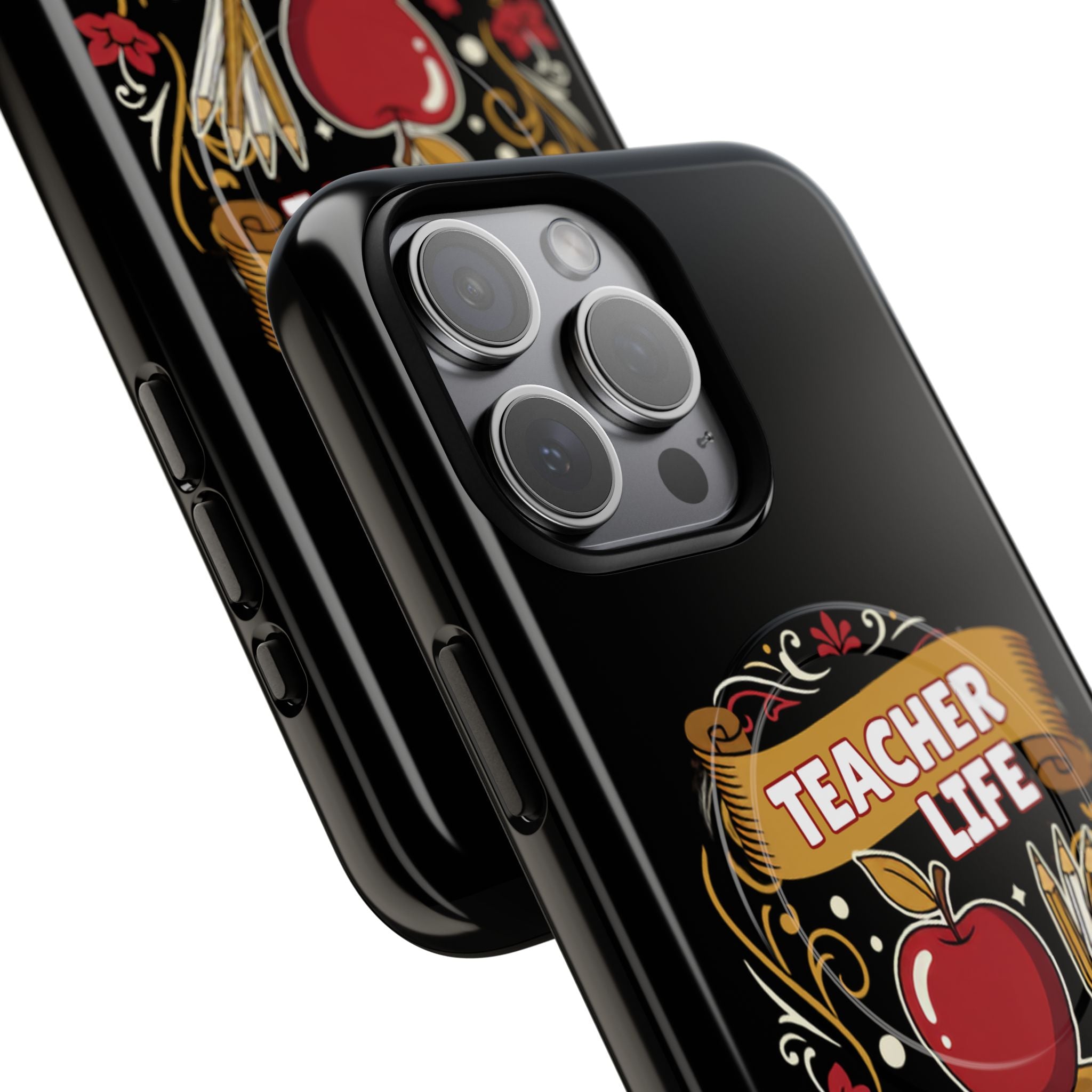 Teacher Life Phone Case - Tough Magnetic Protective Cover with Apple & Books Design
